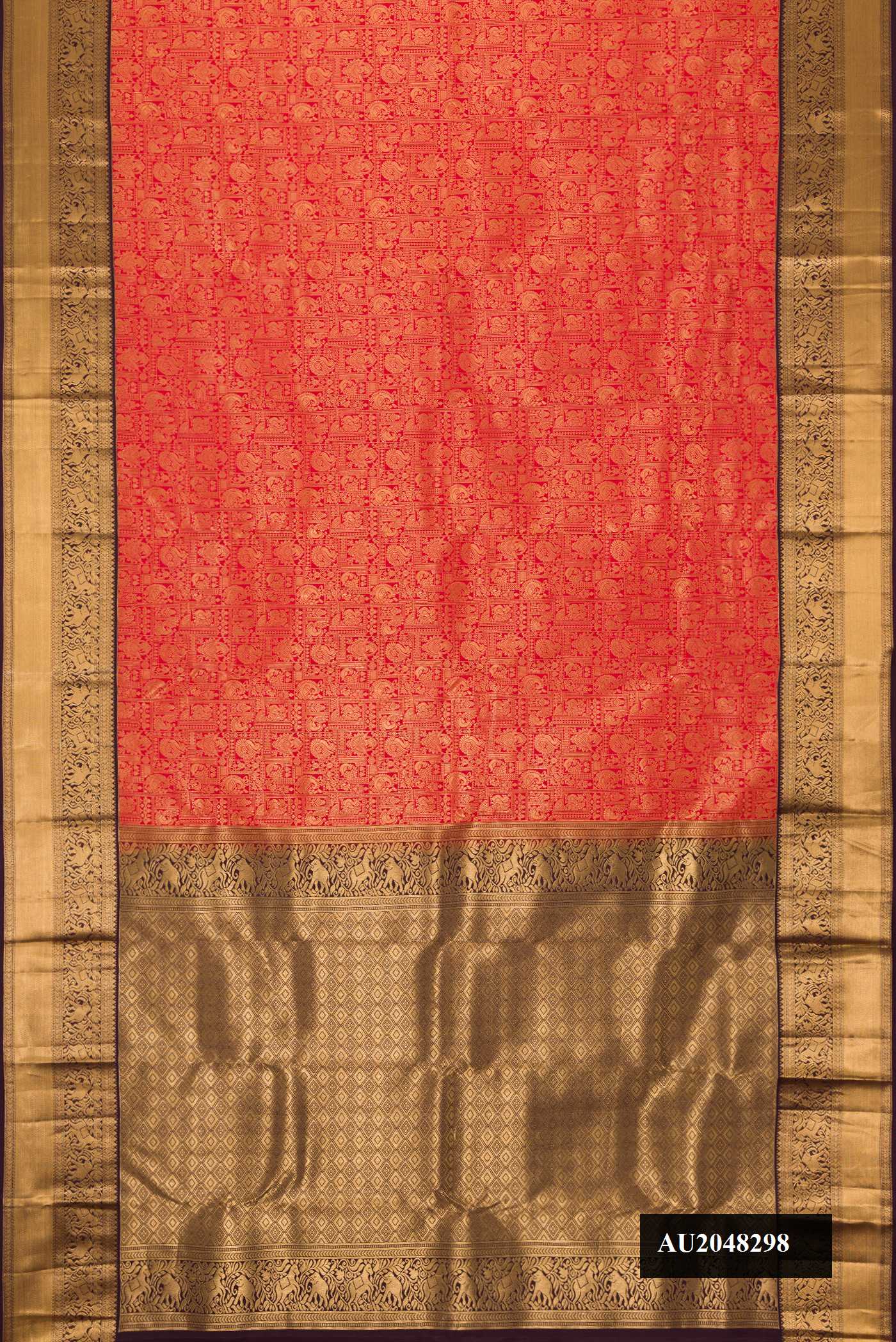Brick Orange Dual Tone Kanchipuram Silk Saree