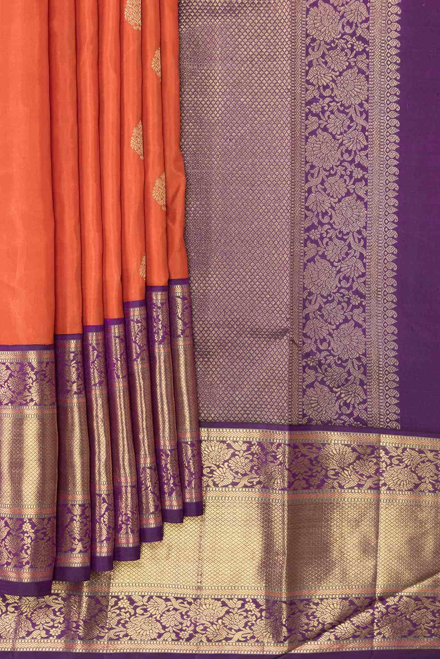 Pure Silk Pure Zari Brick Orange Dual Tone Kanchipuram Saree - Image 2