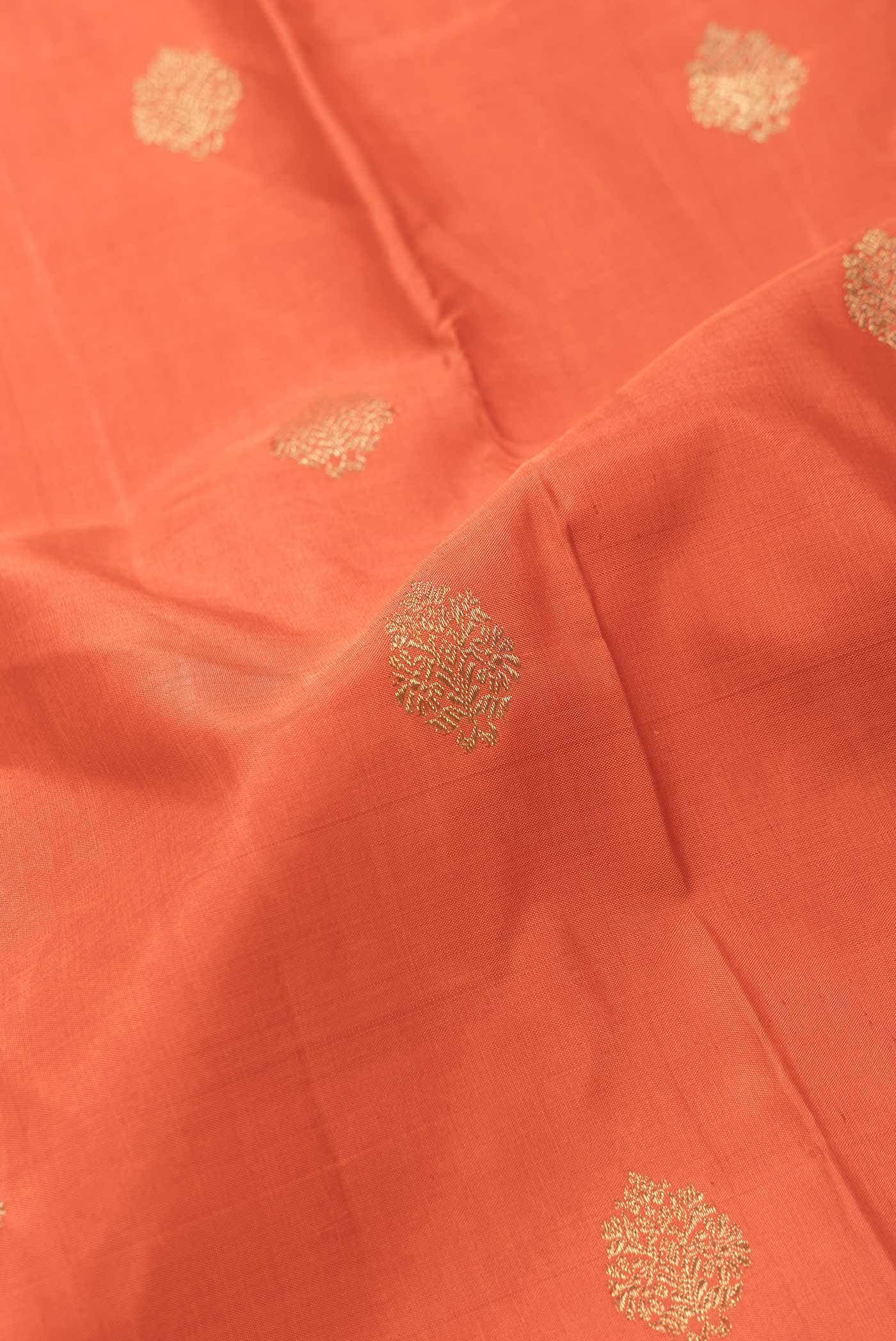 Pure Silk Pure Zari Brick Orange Dual Tone Kanchipuram Saree - Image 3