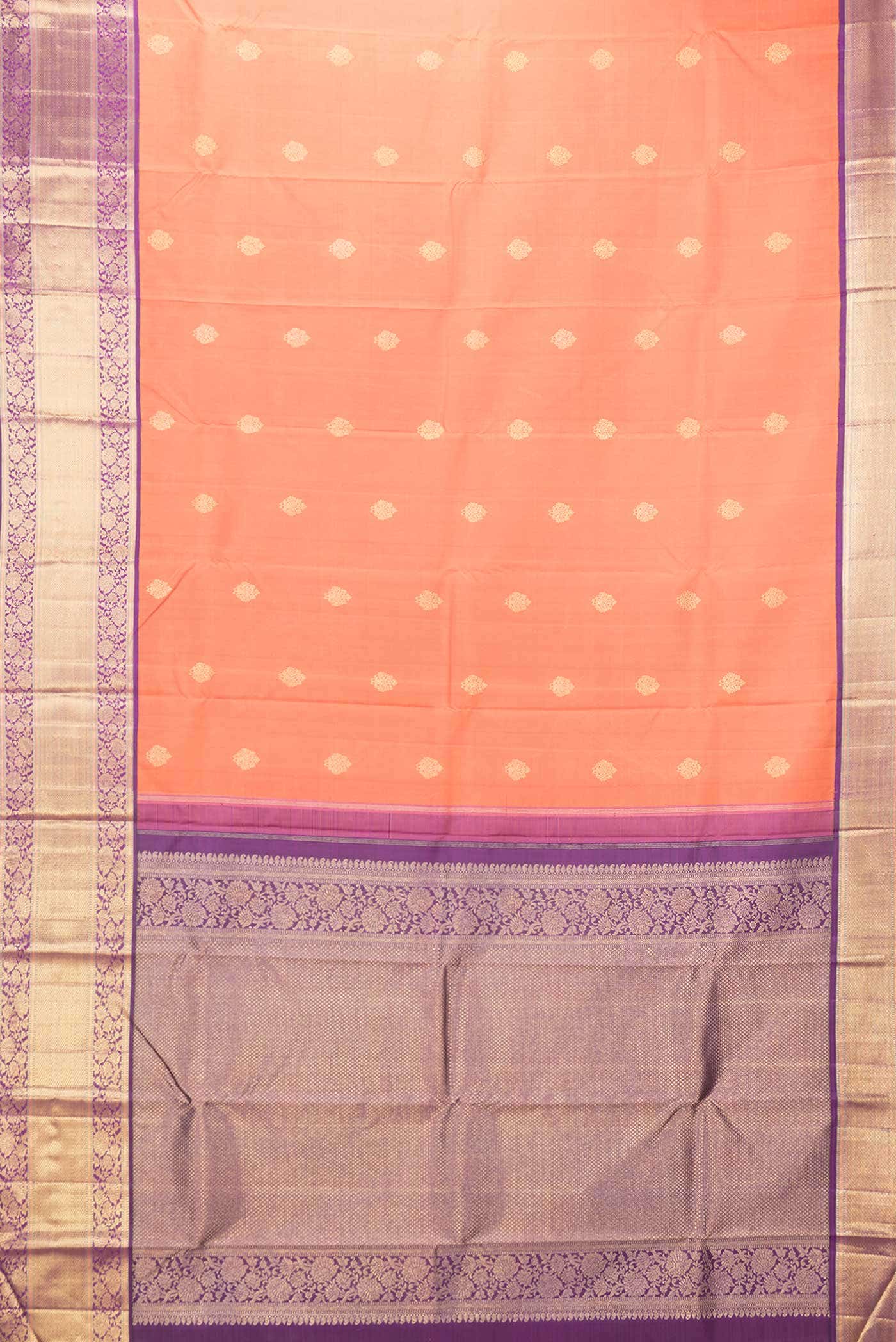 Pure Silk Pure Zari Brick Orange Dual Tone Kanchipuram Saree - Image 4