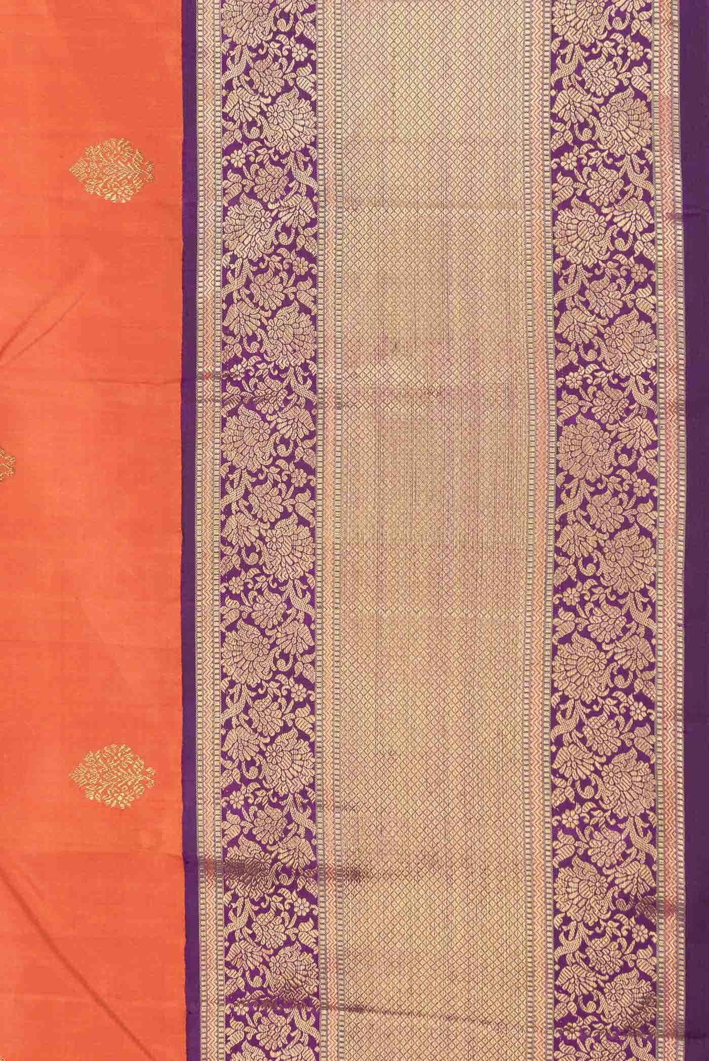 Pure Silk Pure Zari Brick Orange Dual Tone Kanchipuram Saree - Image 6
