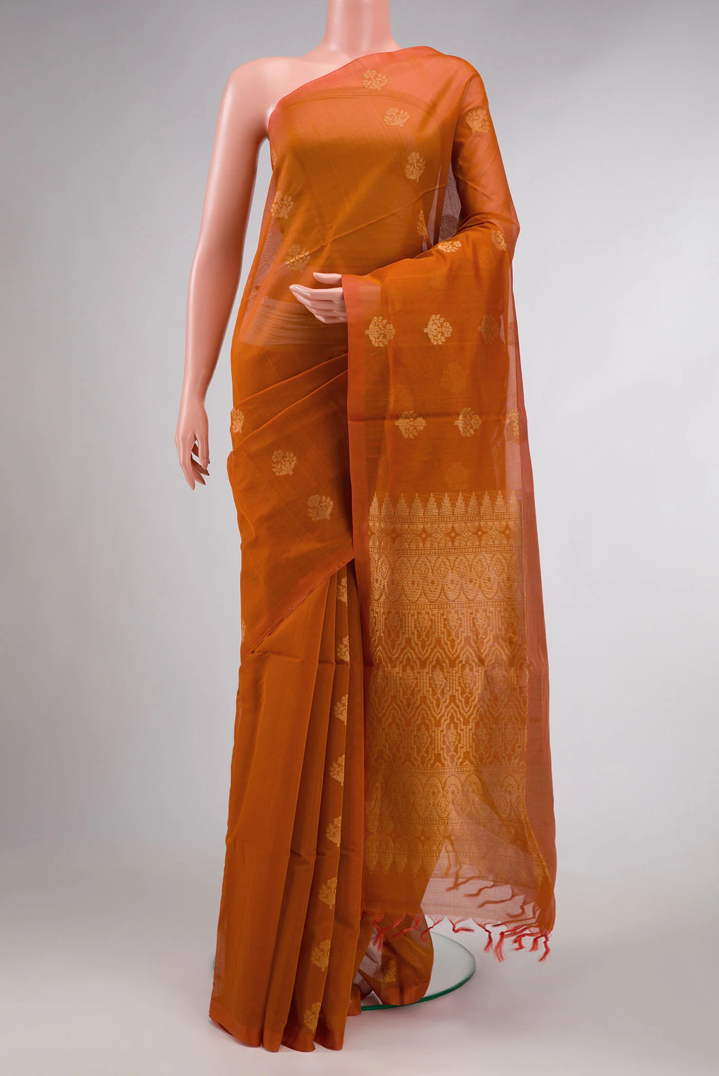 Brick Orange Dual Tone Silk Cotton Saree