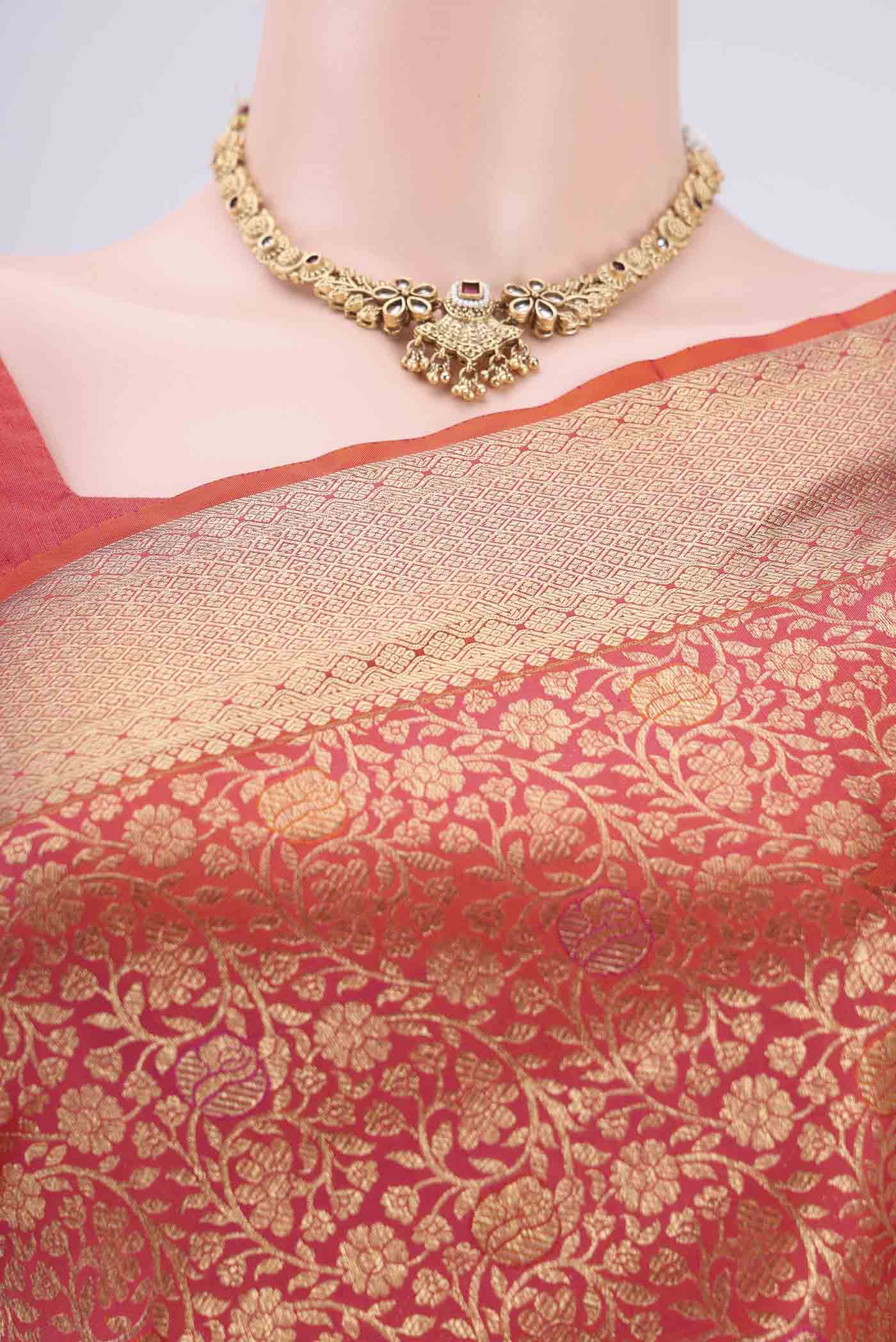 Orange with Pink Color Soft Silk Saree - Image 2