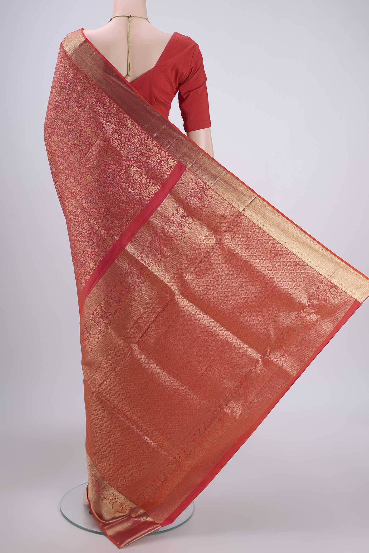 Orange with Pink Color Soft Silk Saree - Image 3