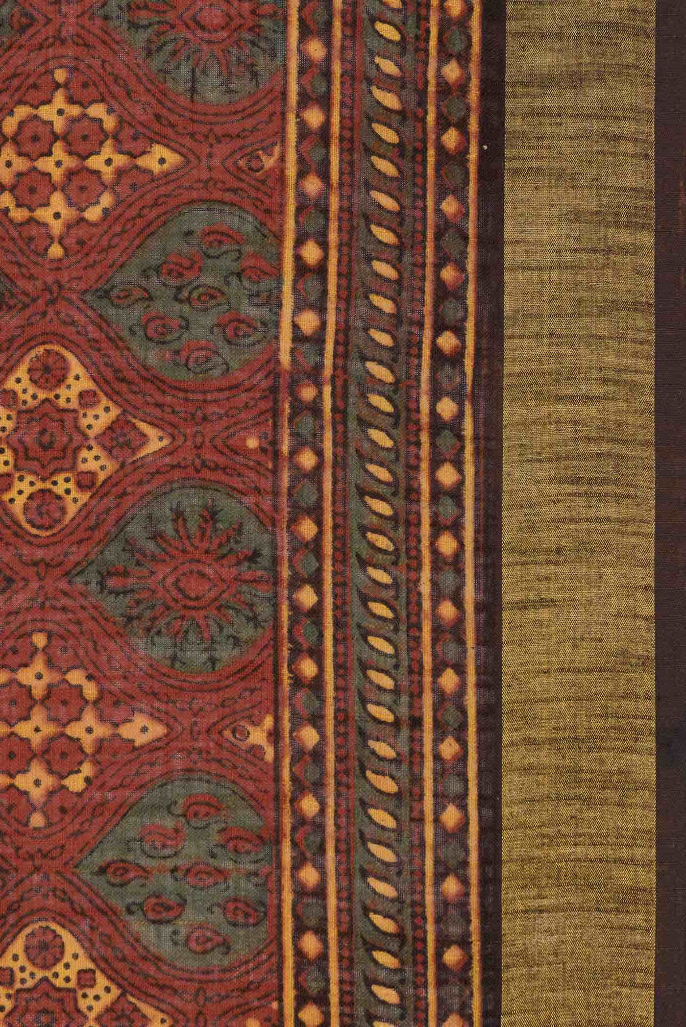Brick Orange Dual Tone Tussar Silk Saree - Image 3