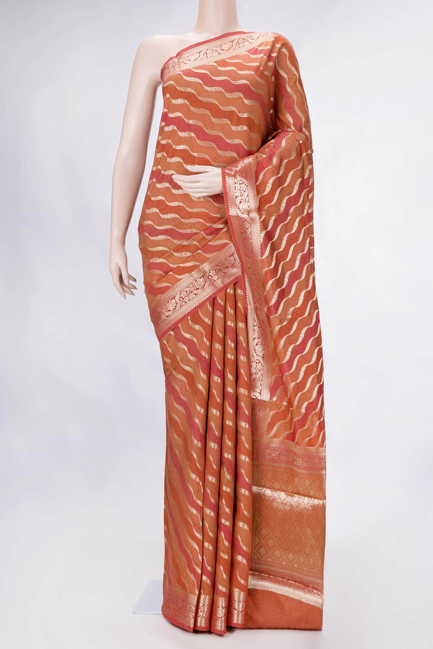 Rust Banarasi Raw Silk Saree