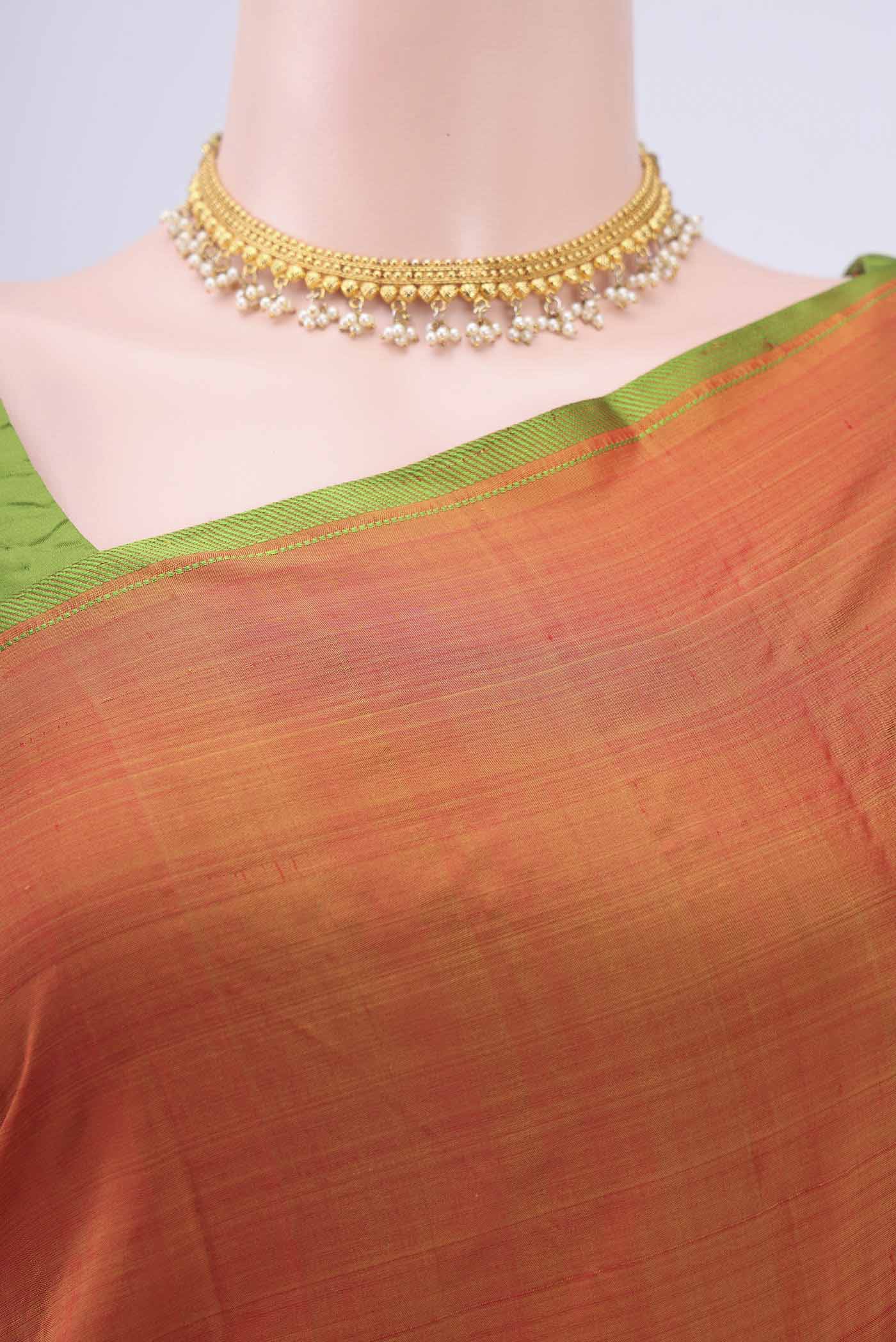 Brick Orange Kanchipuram Silk Saree - Image 2