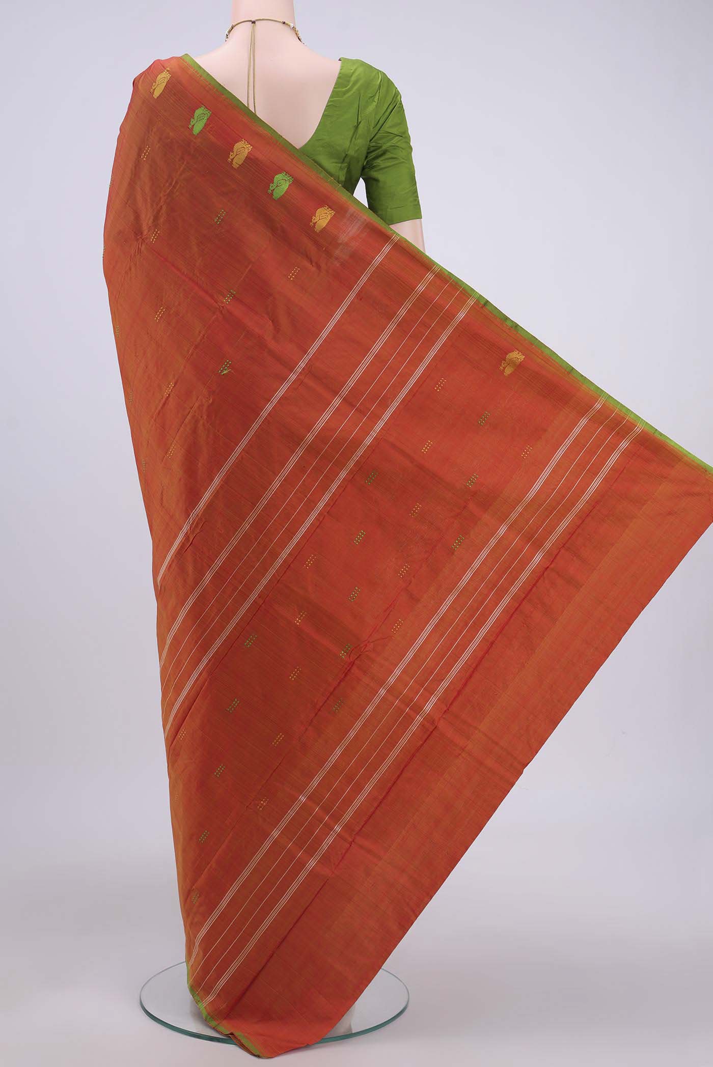 Brick Orange Kanchipuram Silk Saree - Image 3