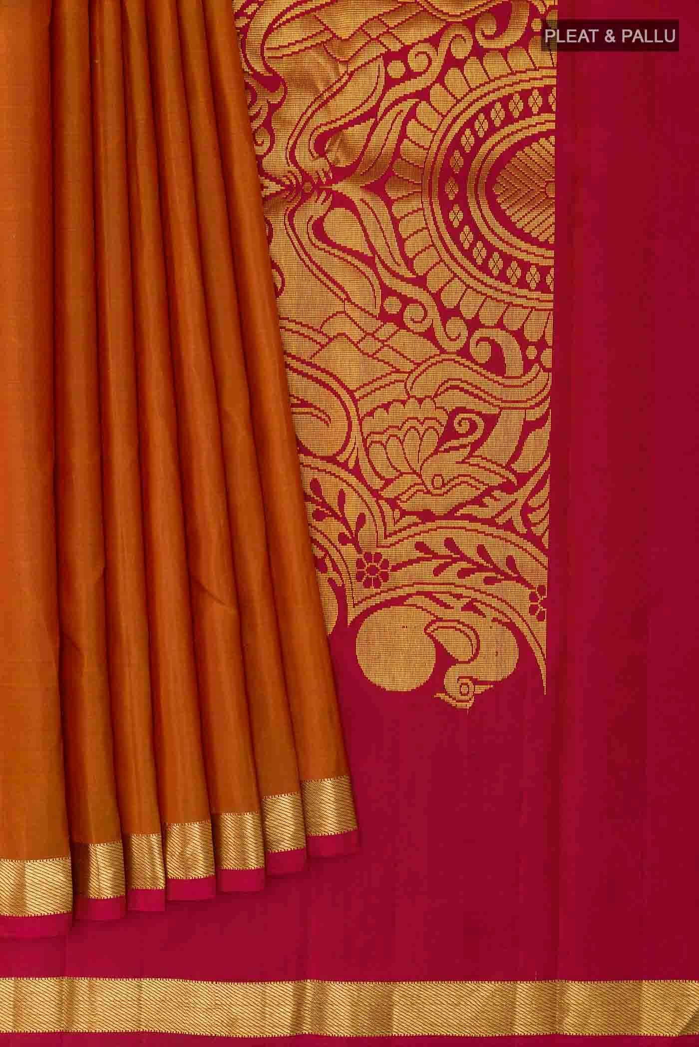 Mustard Kanchipuram Silk Saree - Image 4