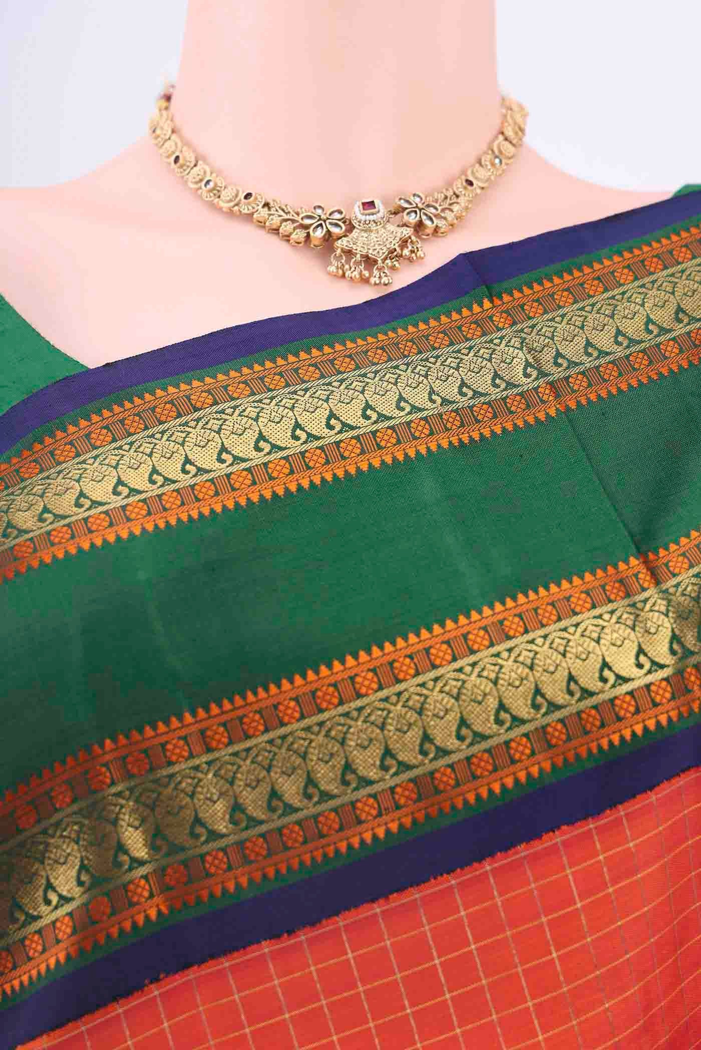 Brick Orange Kanjivaram Silk Saree - Image 2