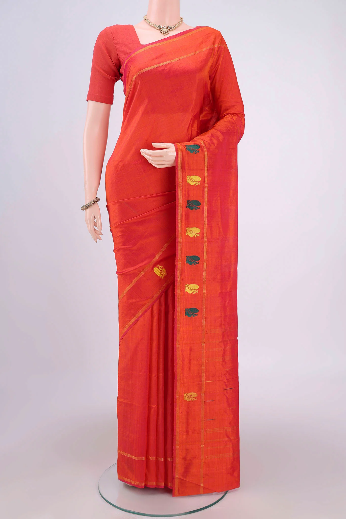 Brick Orange Kanchipuram Silk Saree
