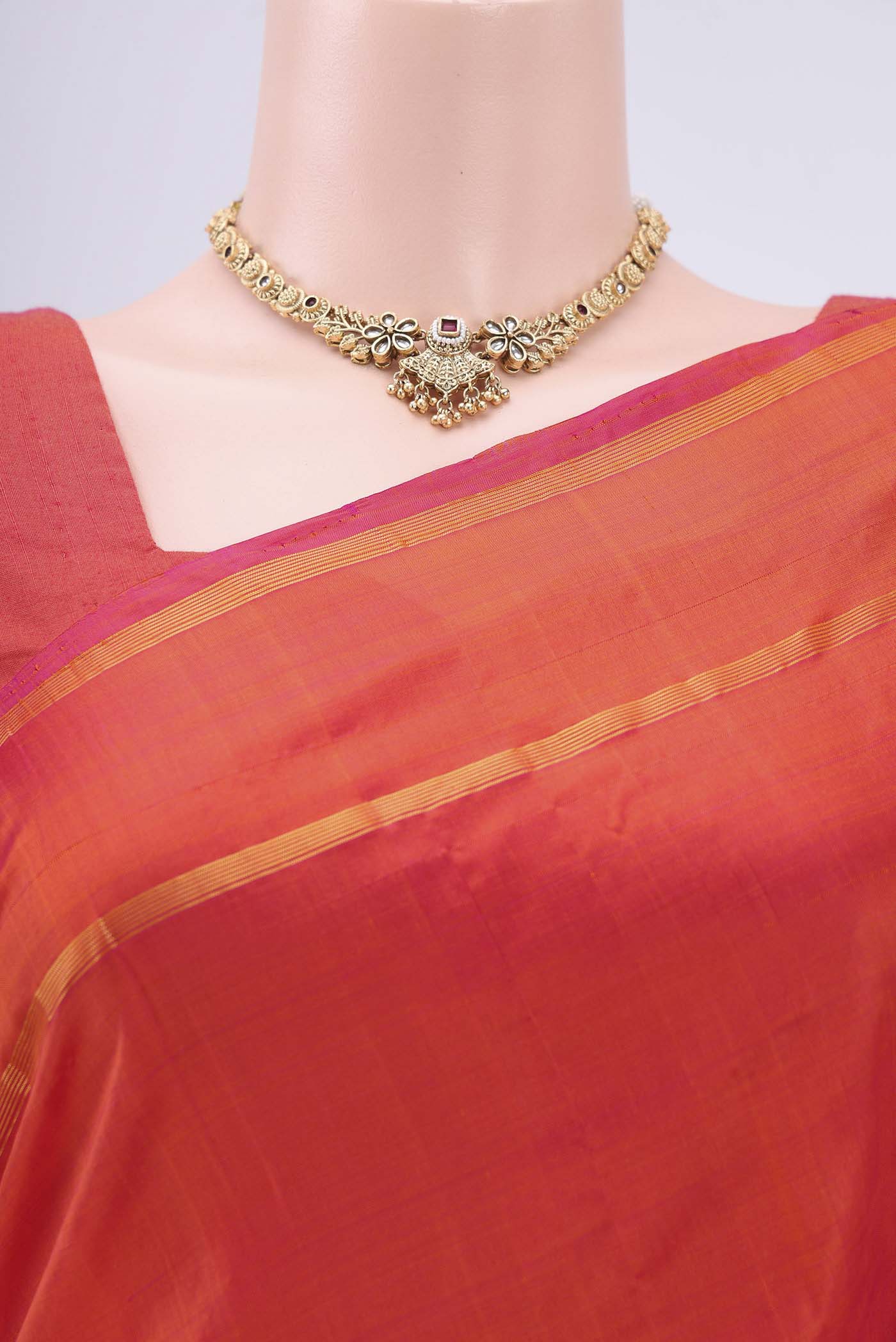 Brick Orange Kanchipuram Silk Saree - Image 2