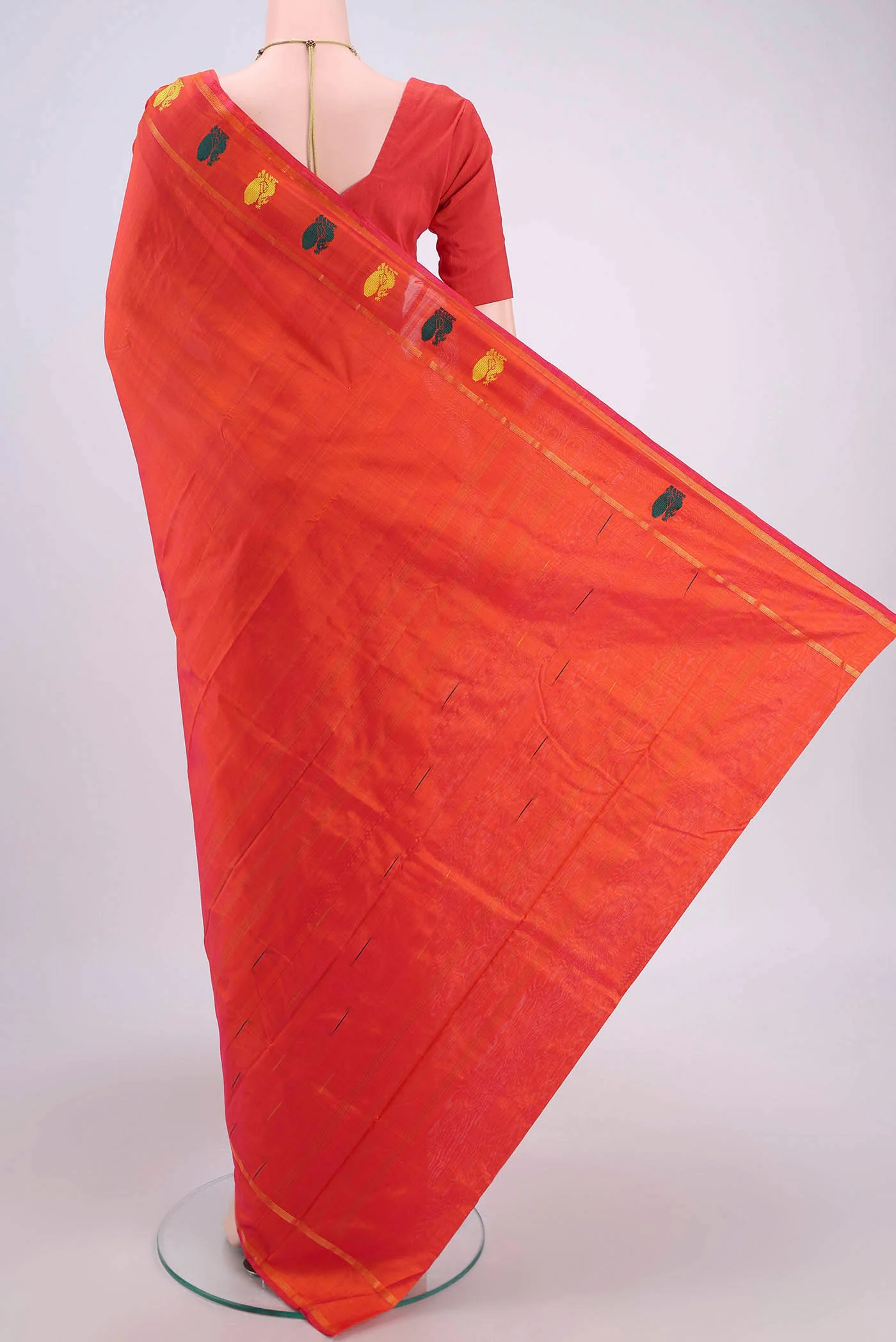 Brick Orange Kanchipuram Silk Saree - Image 3