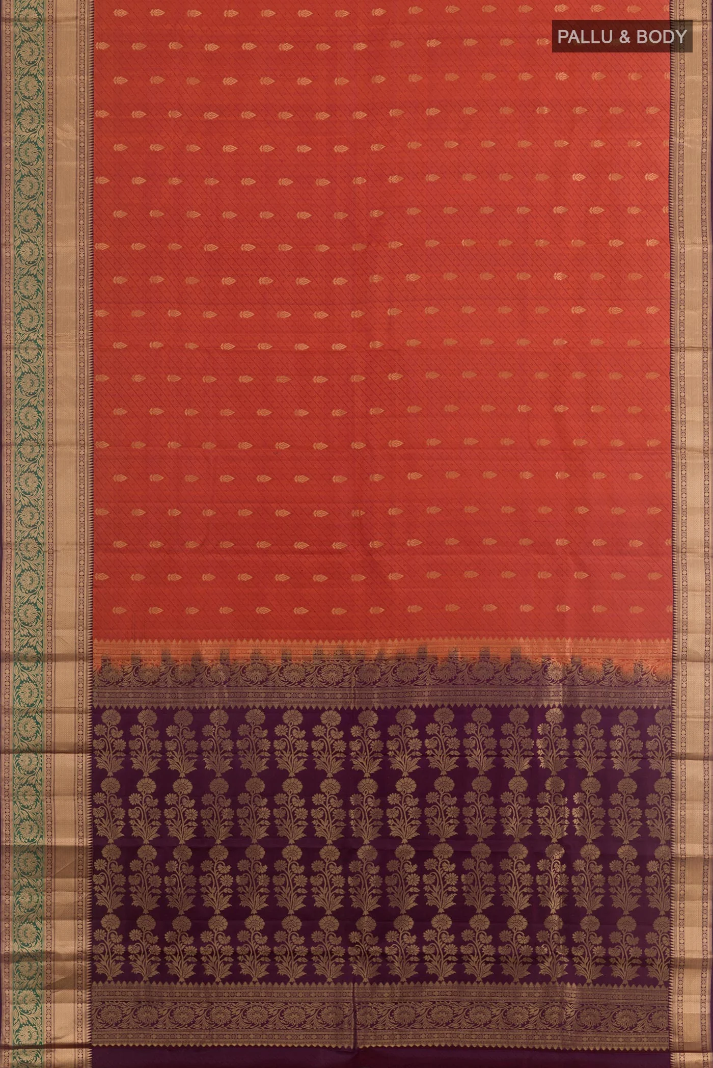 Brick Orange Kanchipuram Silk Saree - Image 3