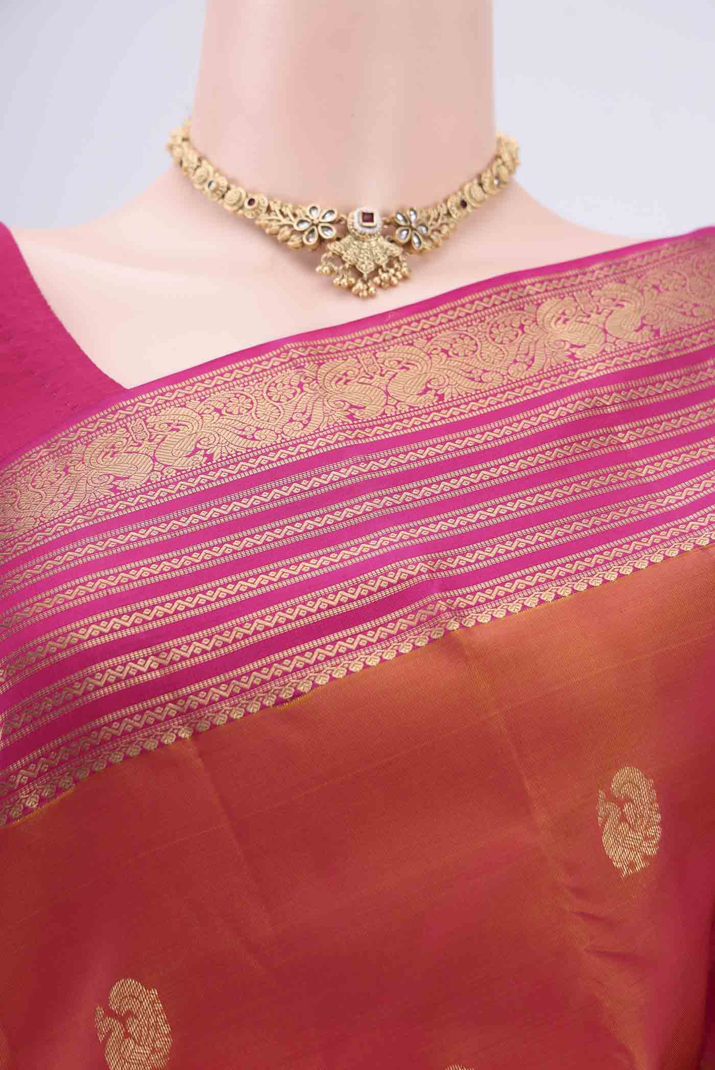 Brick Orange Kanchipuram Silk Saree - Image 2