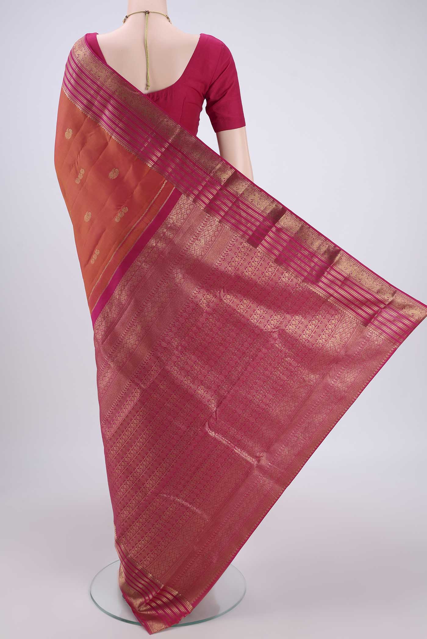 Brick Orange Kanchipuram Silk Saree - Image 3