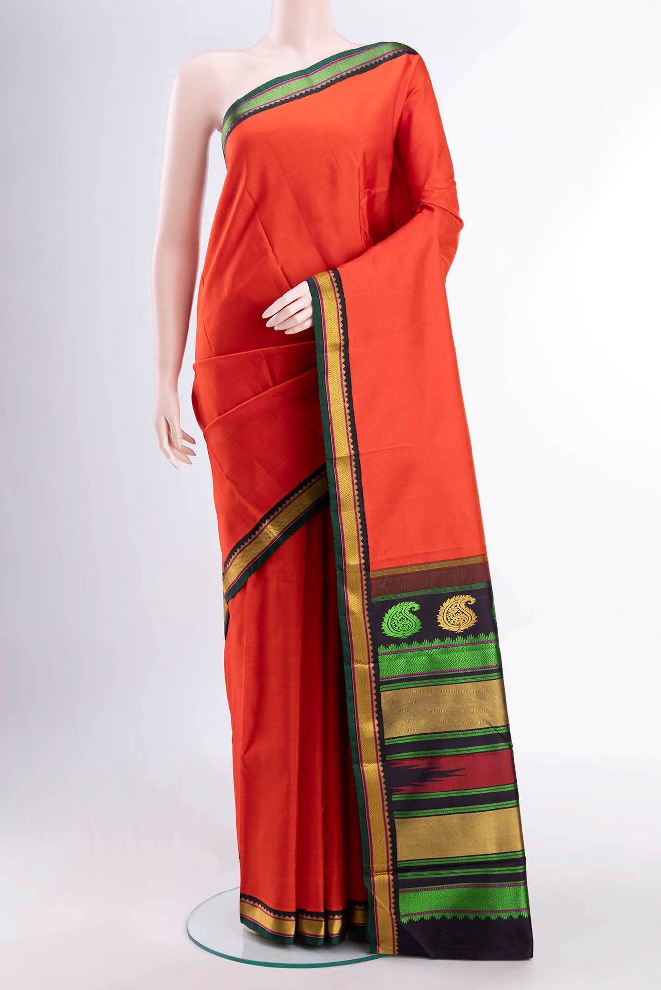Brick Orange Kanjivaram Silk Saree