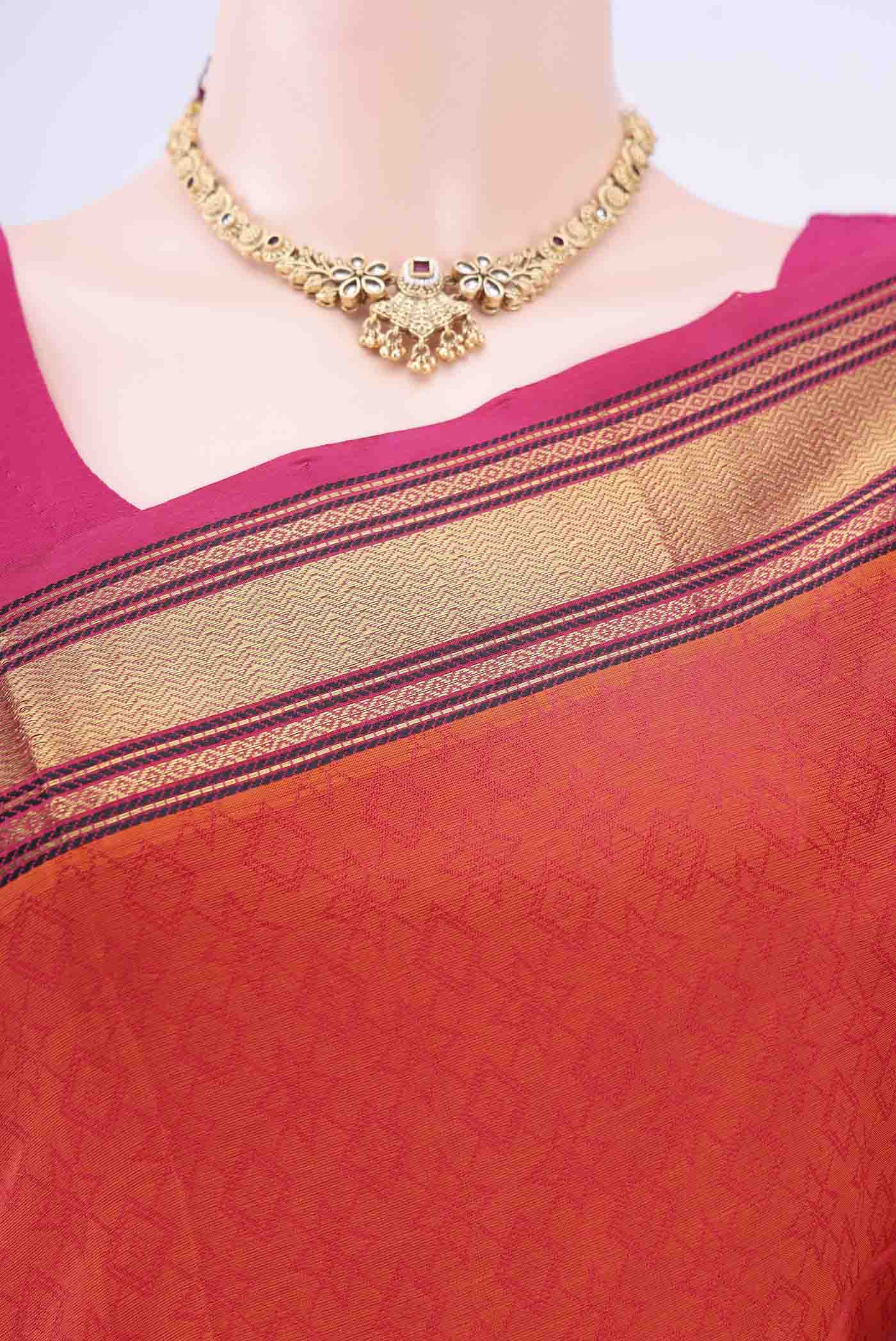 Brick Orange Silk Cotton Saree - Image 2