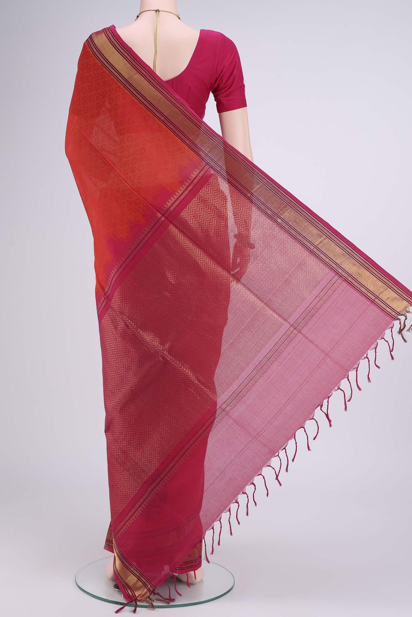 Brick Orange Silk Cotton Saree - Image 3
