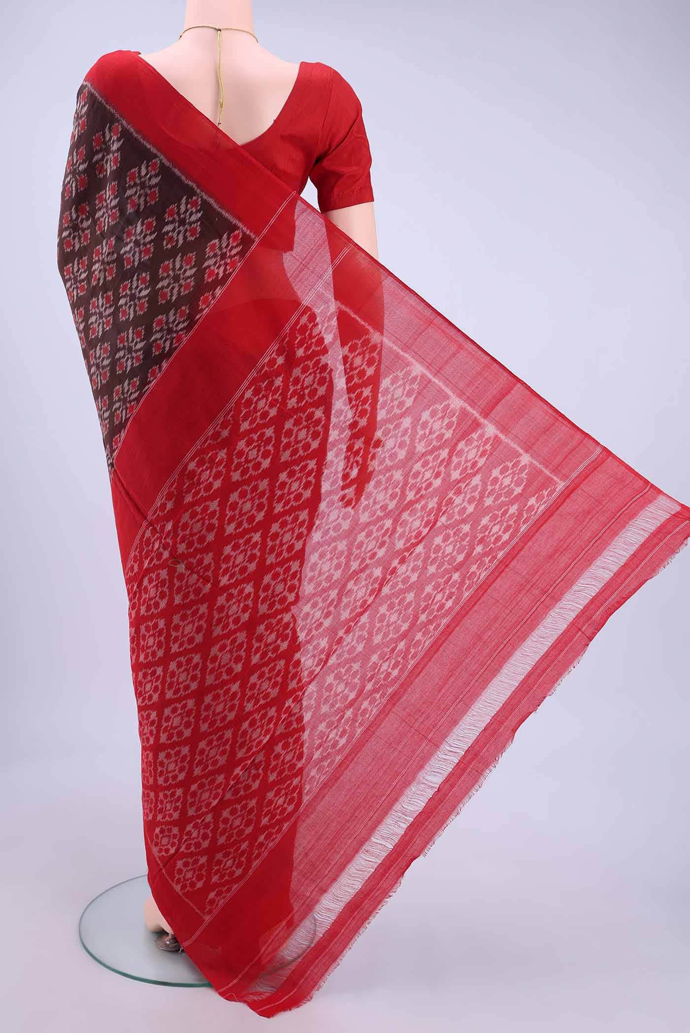 Bronze Pochampally Cotton Saree - Image 2