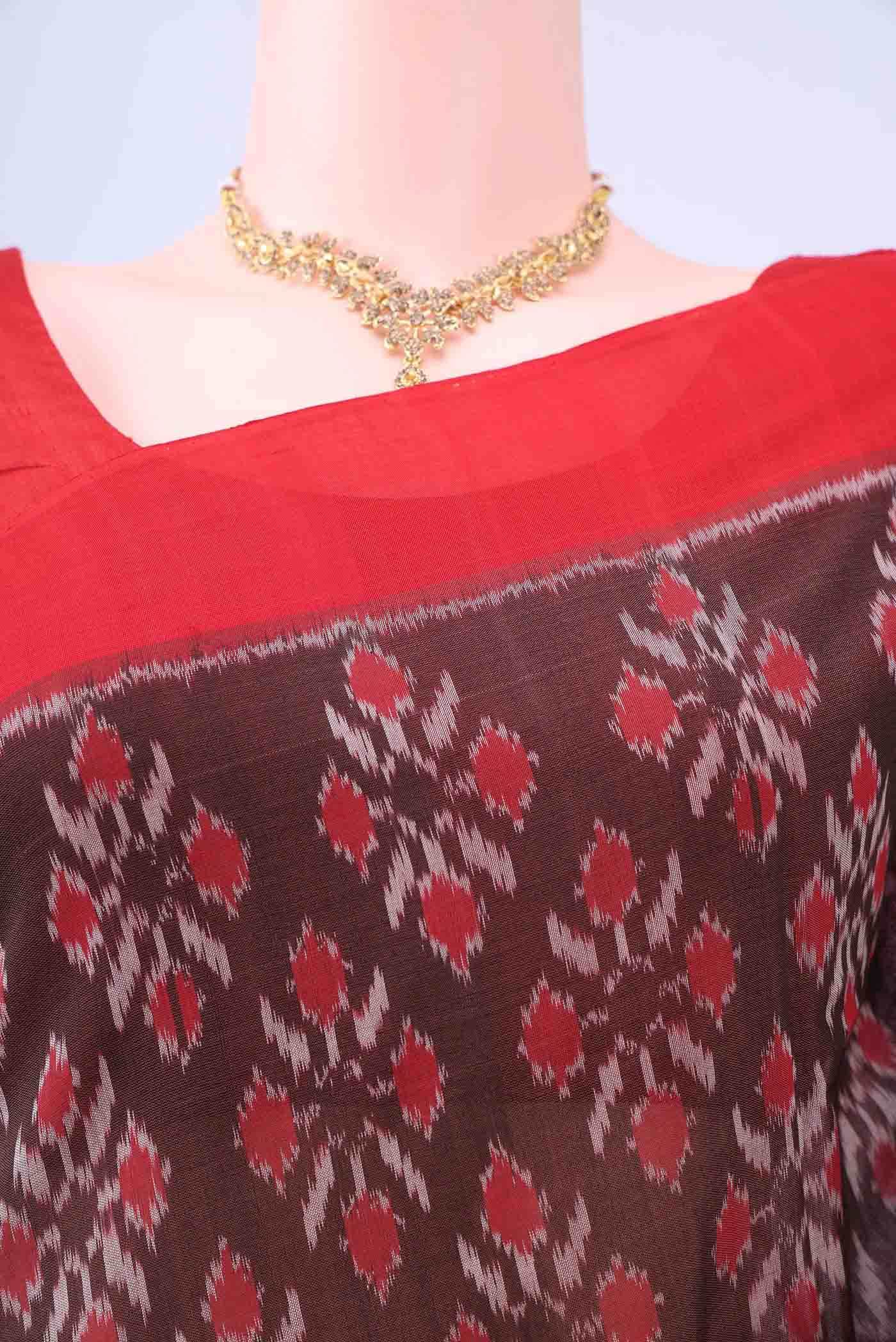 Bronze Pochampally Cotton Saree - Image 3