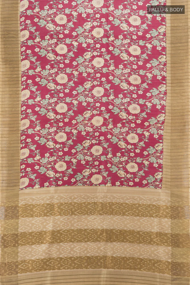 Dark Pink Tussar Silk Saree - Image 5