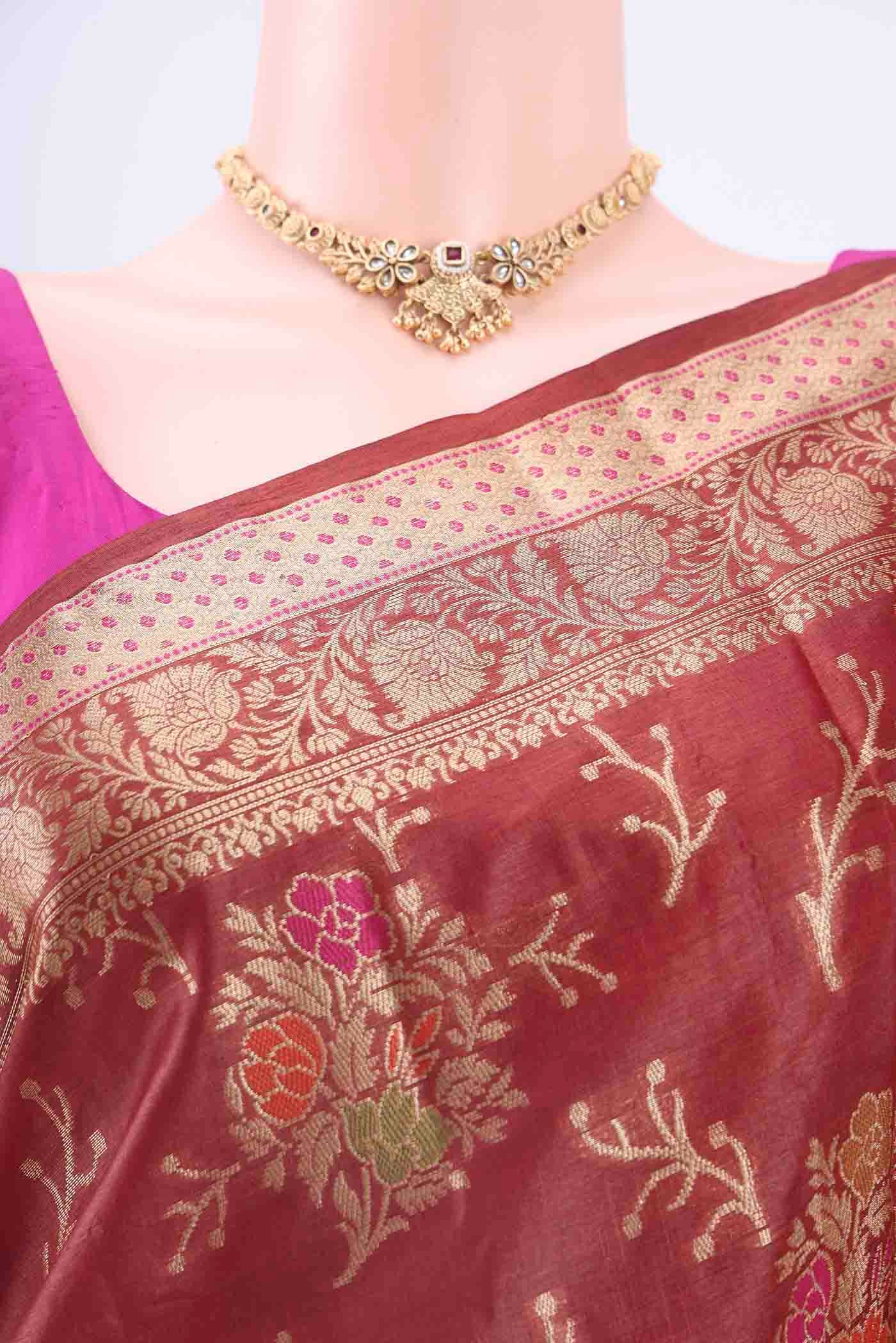 Brown Banarasi Raw Silk Saree - Image 2
