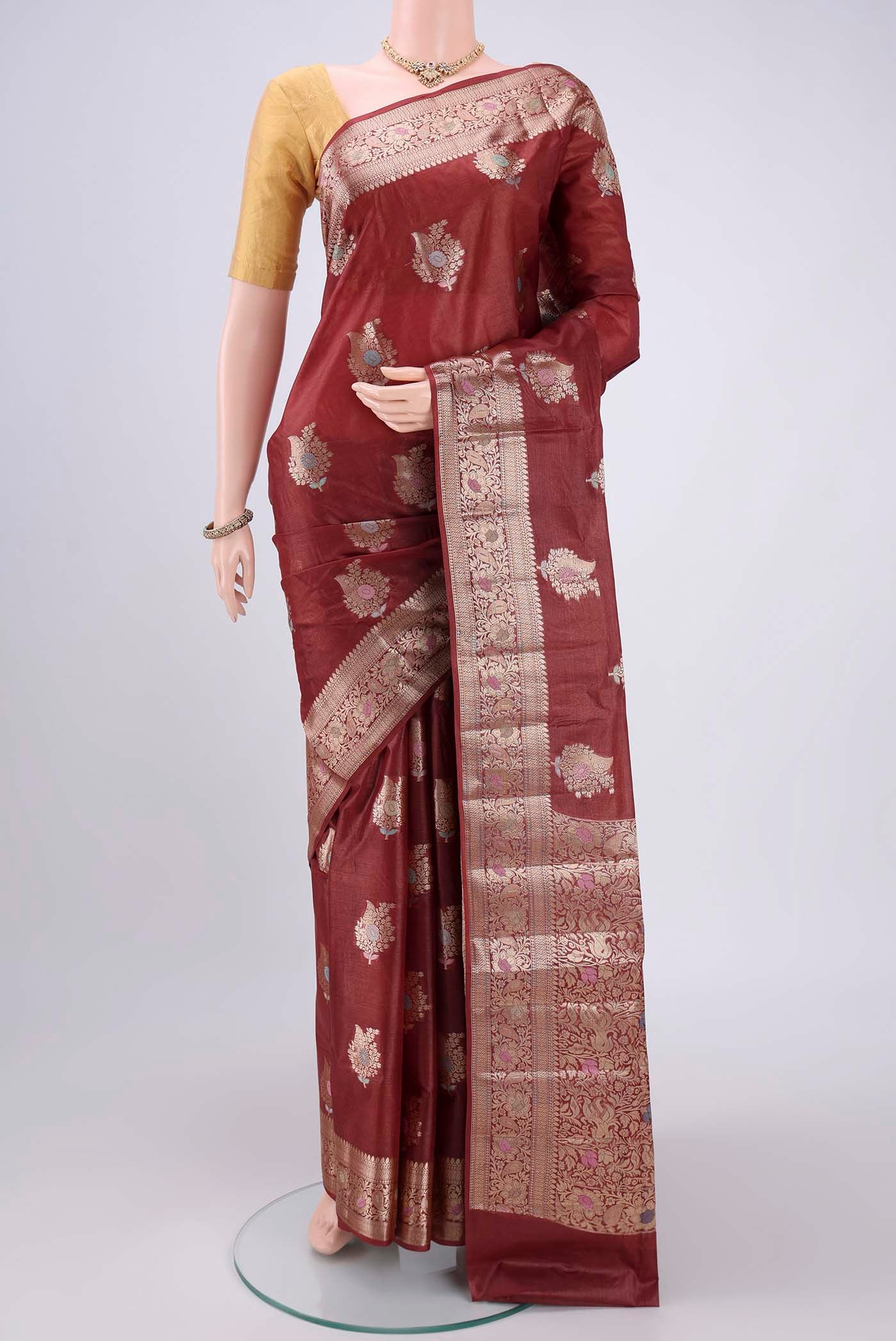 Brown Banarasi Tussar Silk Saree