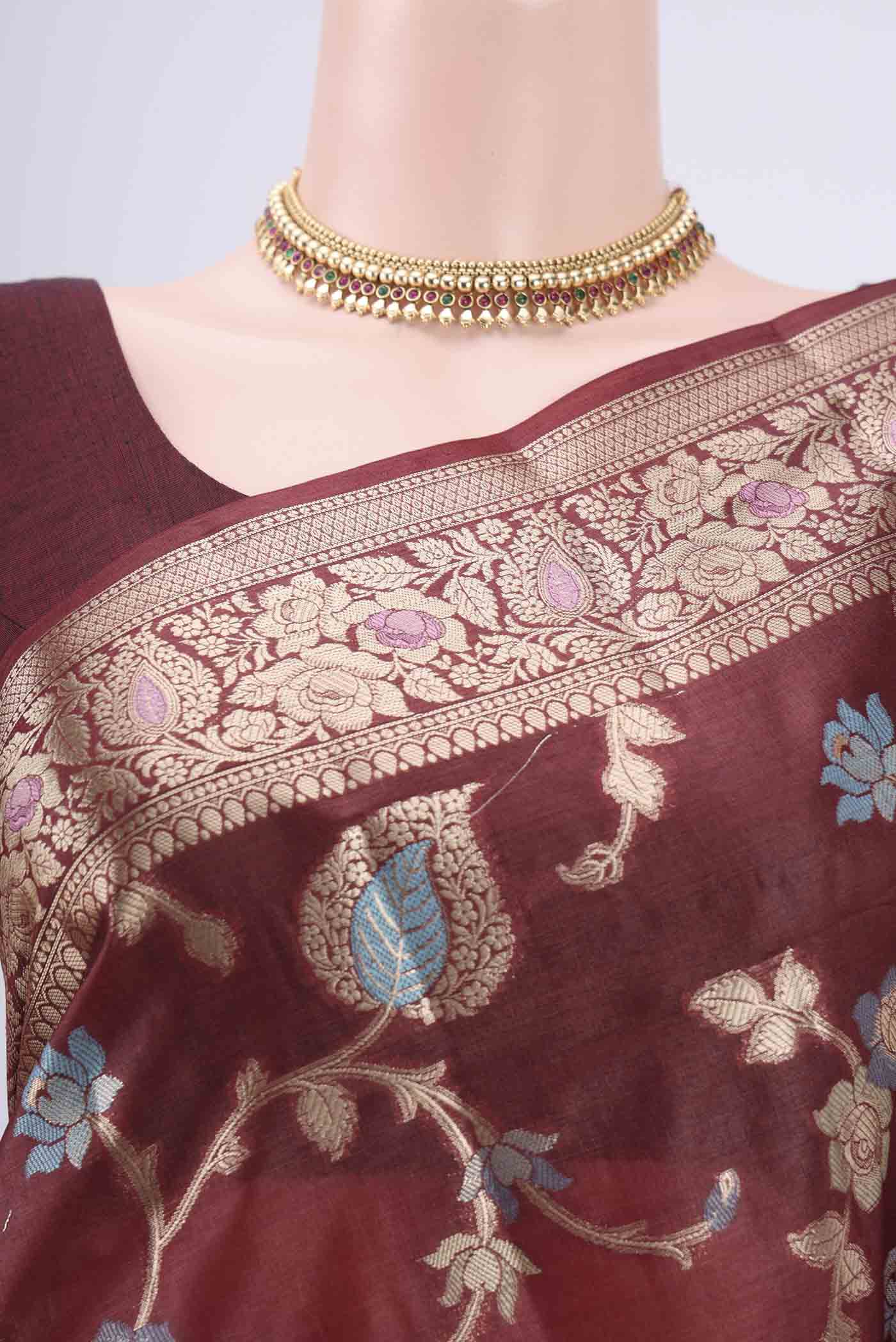 Brown Banarasi Tussar Silk Saree - Image 2