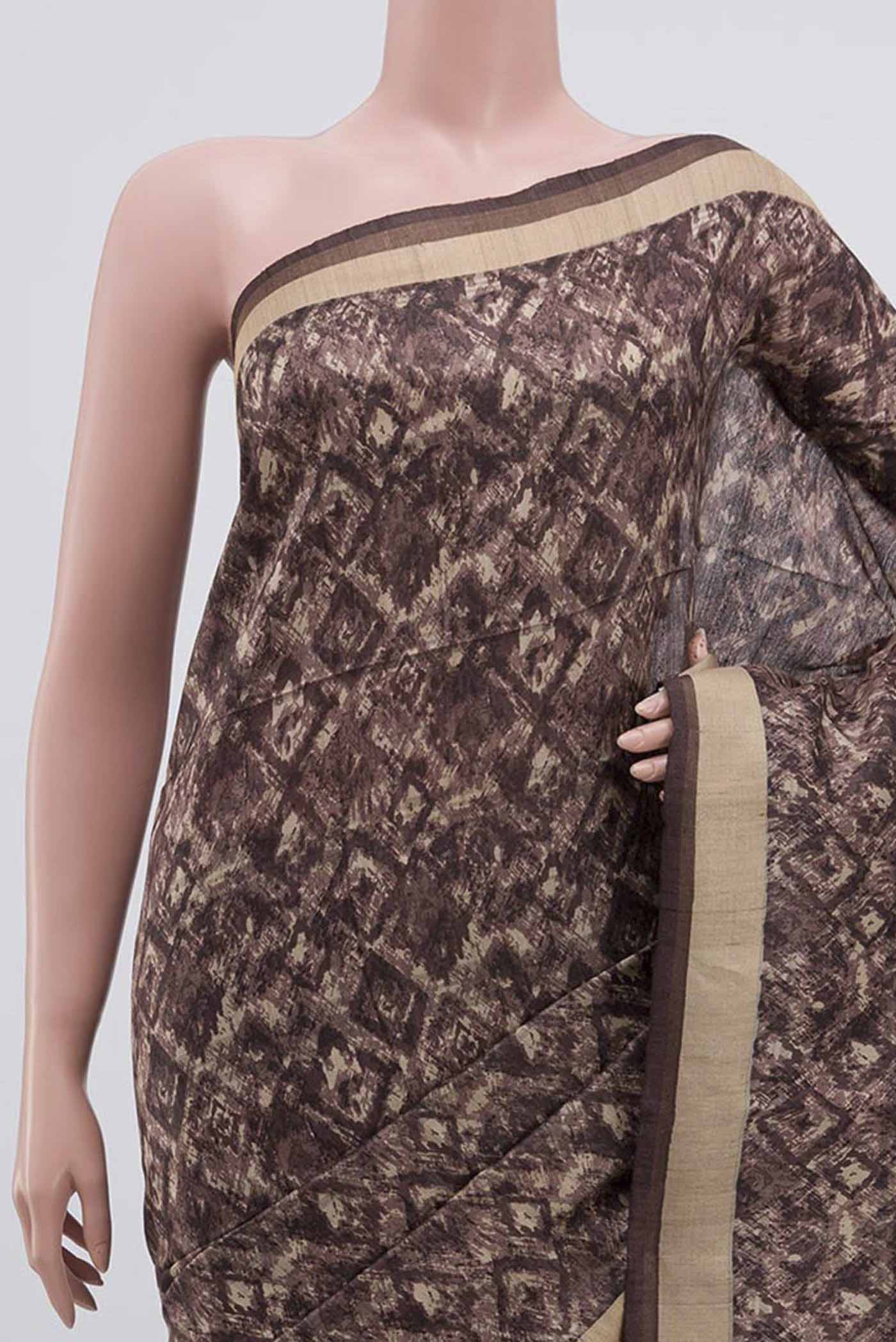 Brown Bhagalpuri Tussar Silk Saree - Image 2