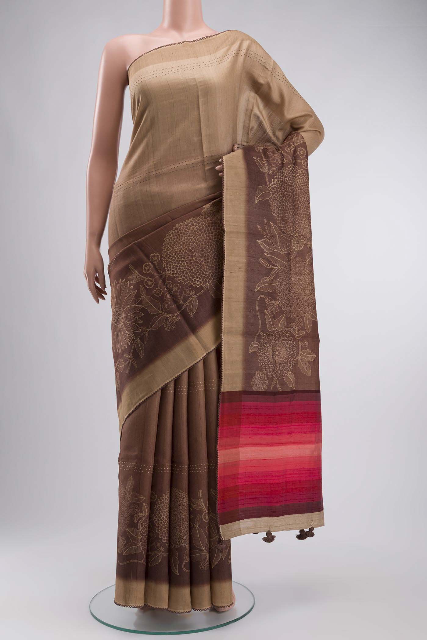 Brown Bhagalpuri Tussar Silk Saree
