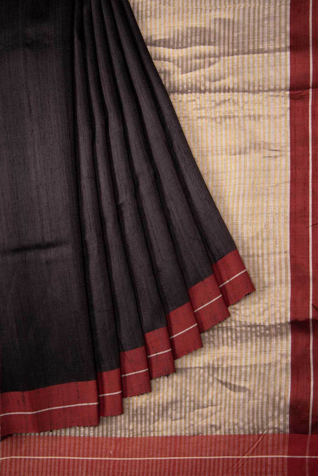 Kruti-Black Bhagalpuri Tussar Silk Saree - Image 2