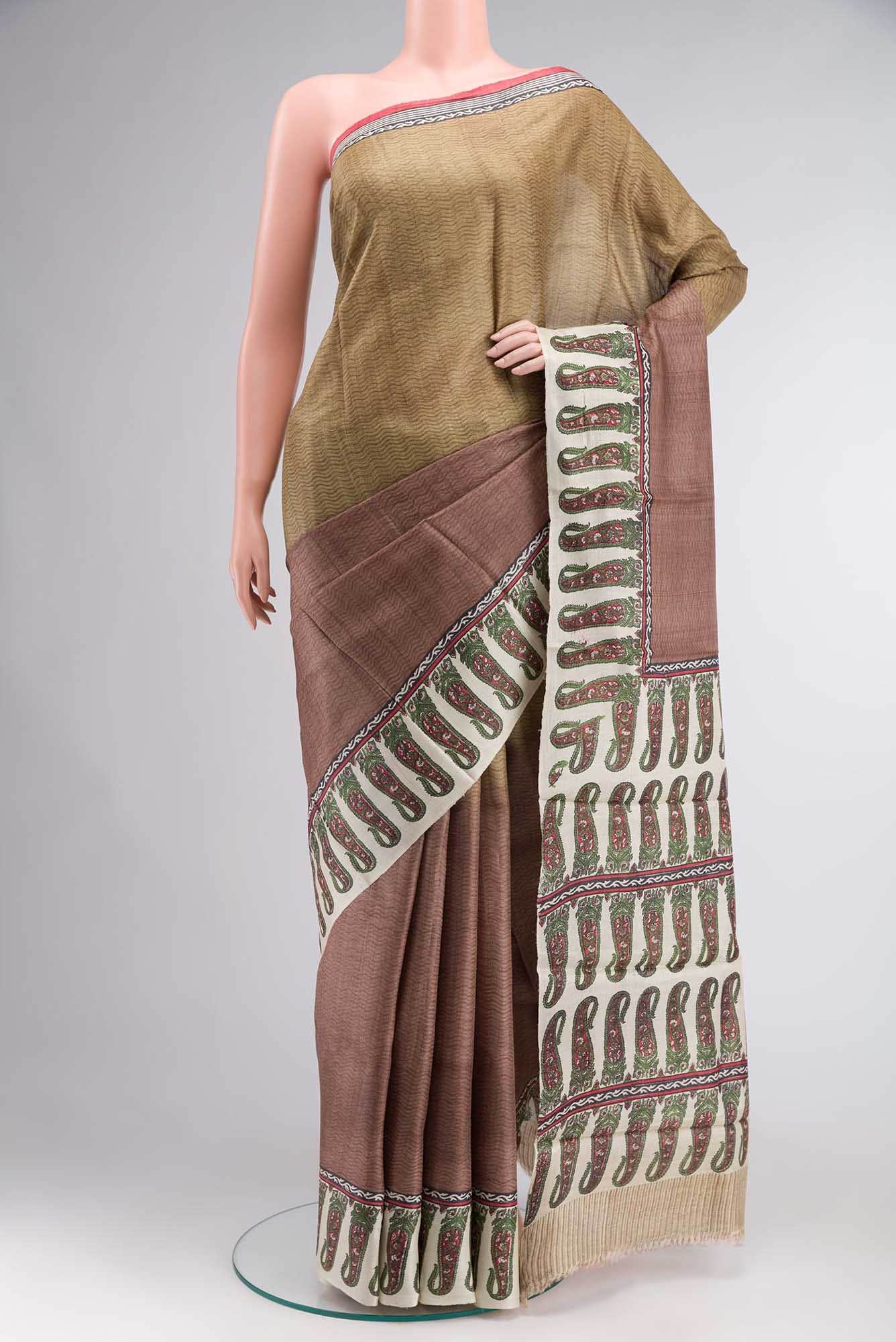 Brown Bhagalpuri Tussar Silk Saree - Image 2