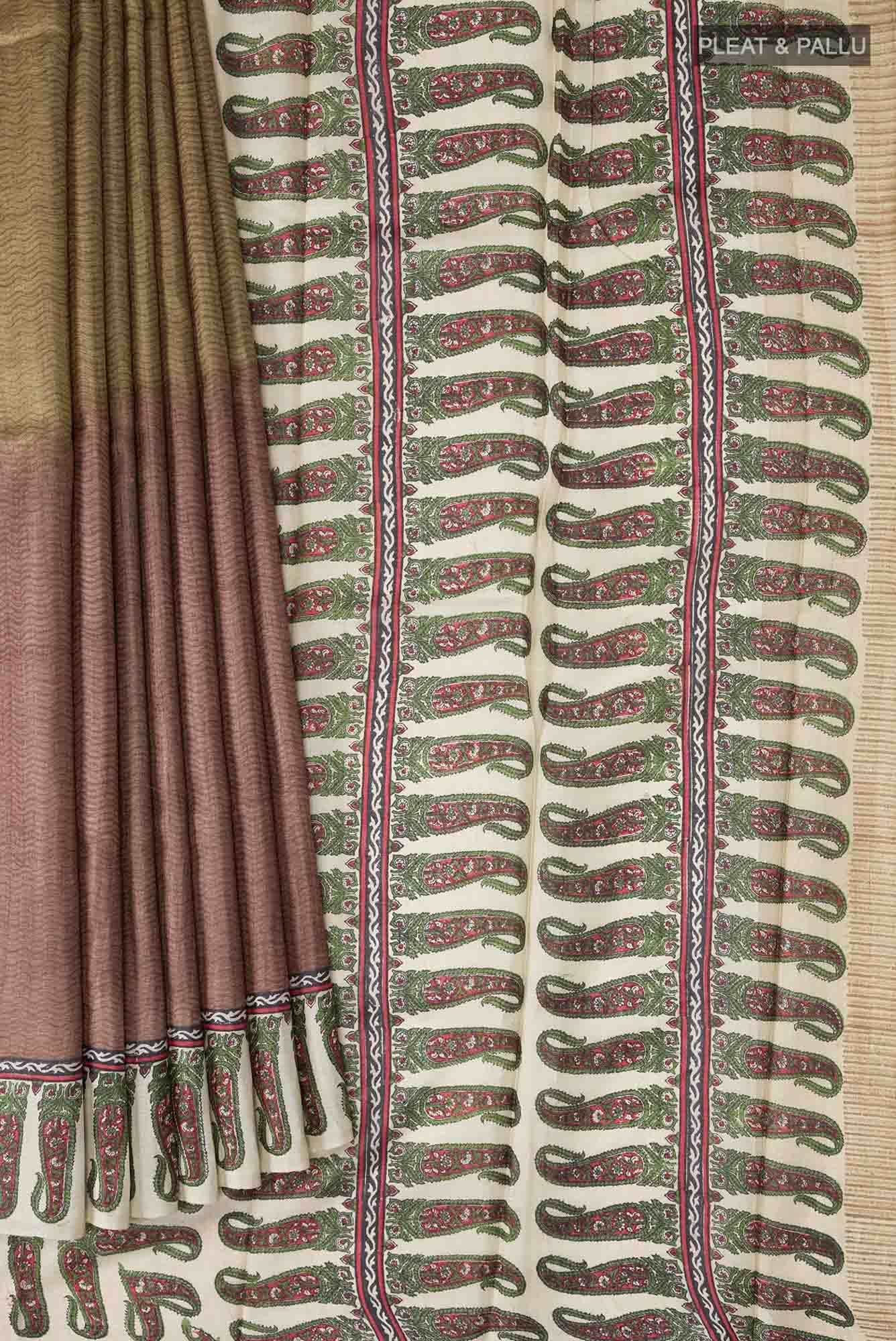 Brown Bhagalpuri Tussar Silk Saree - Image 4