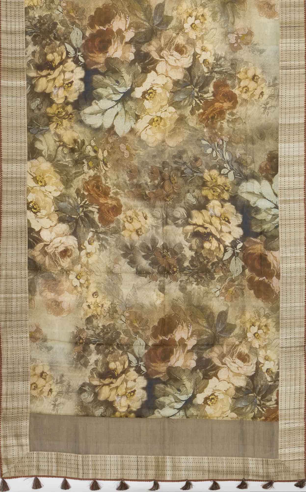 Brown Bhagalpuri Tussar Silk Saree - Image 3