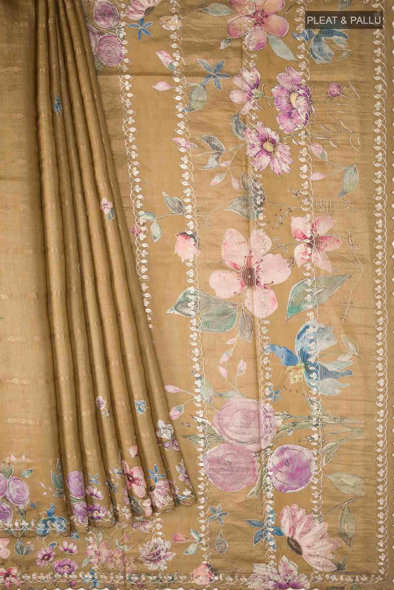 Brown Bhagalpuri Tussar Silk Saree - Image 2