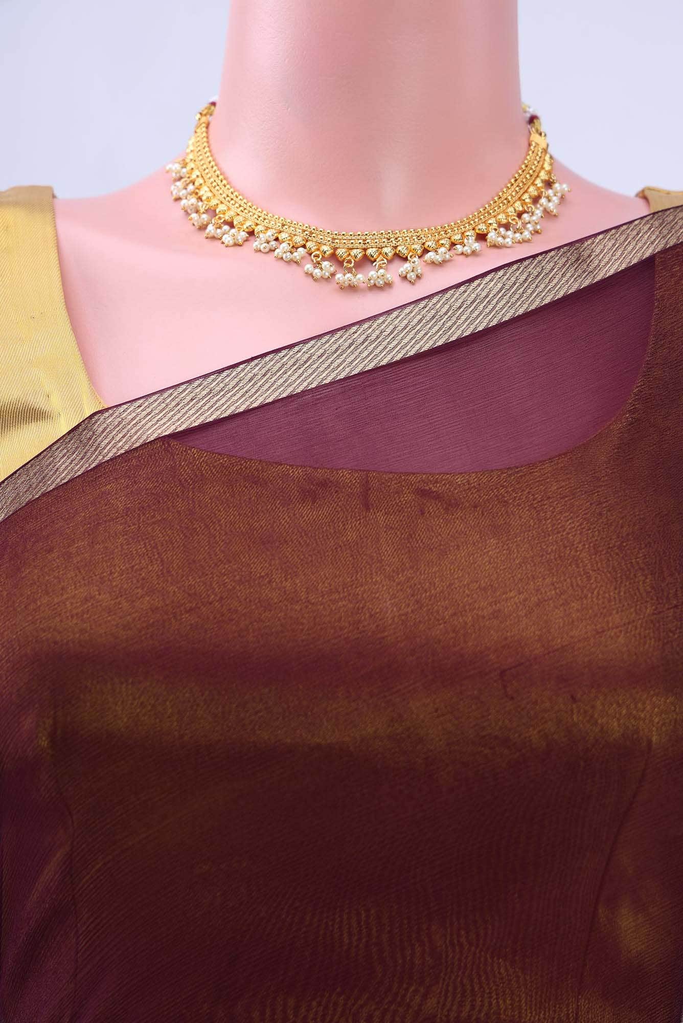 Brown Chanderi Silk Cotton Saree - Image 3