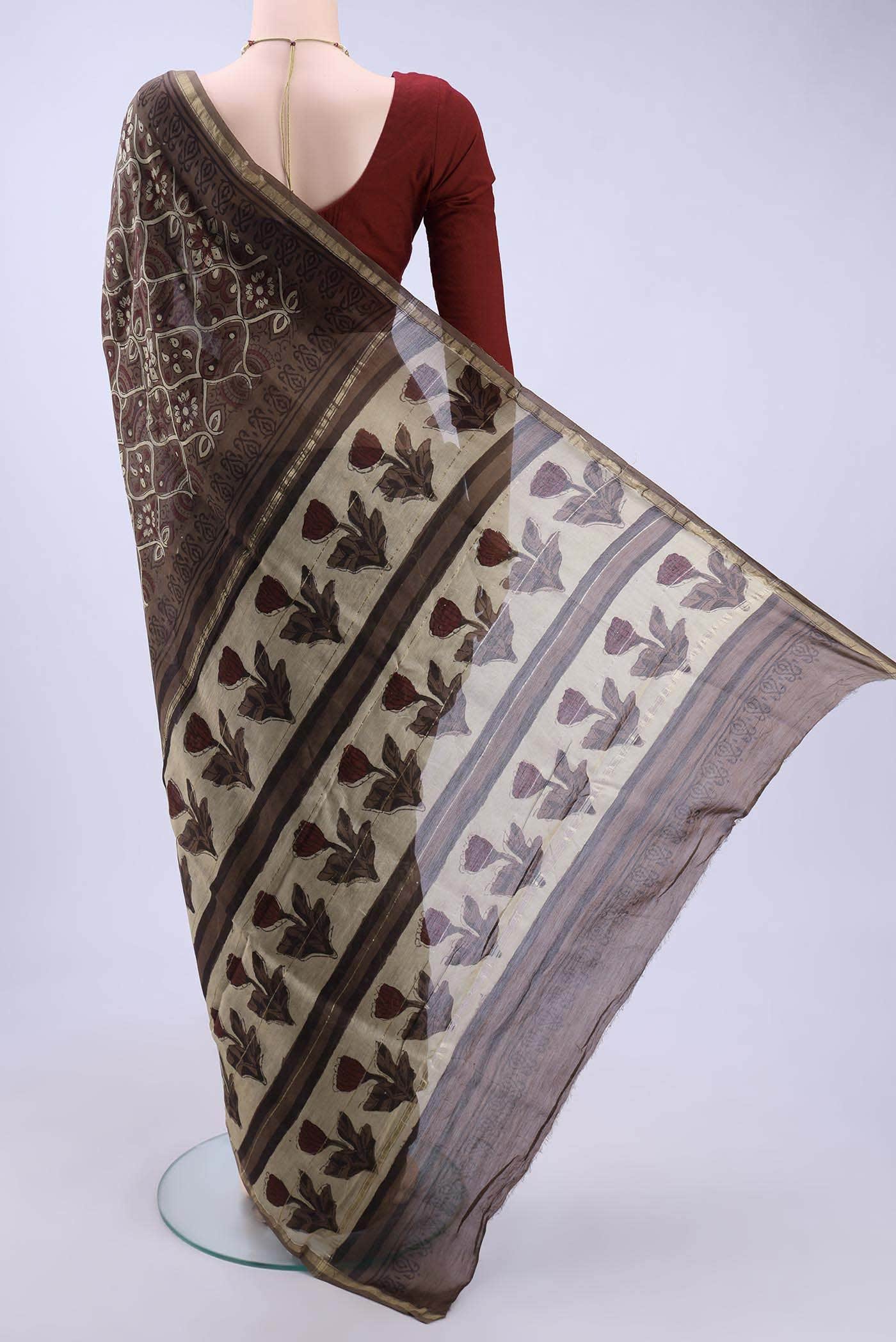 Brown Chanderi Silk Cotton Saree - Image 2