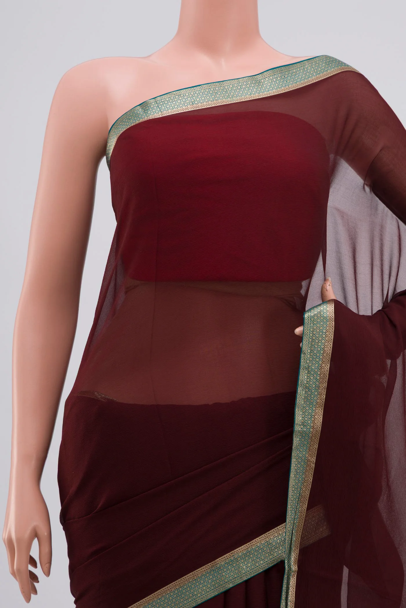 Coffee Brown Mysore Chiffon Saree - Image 2