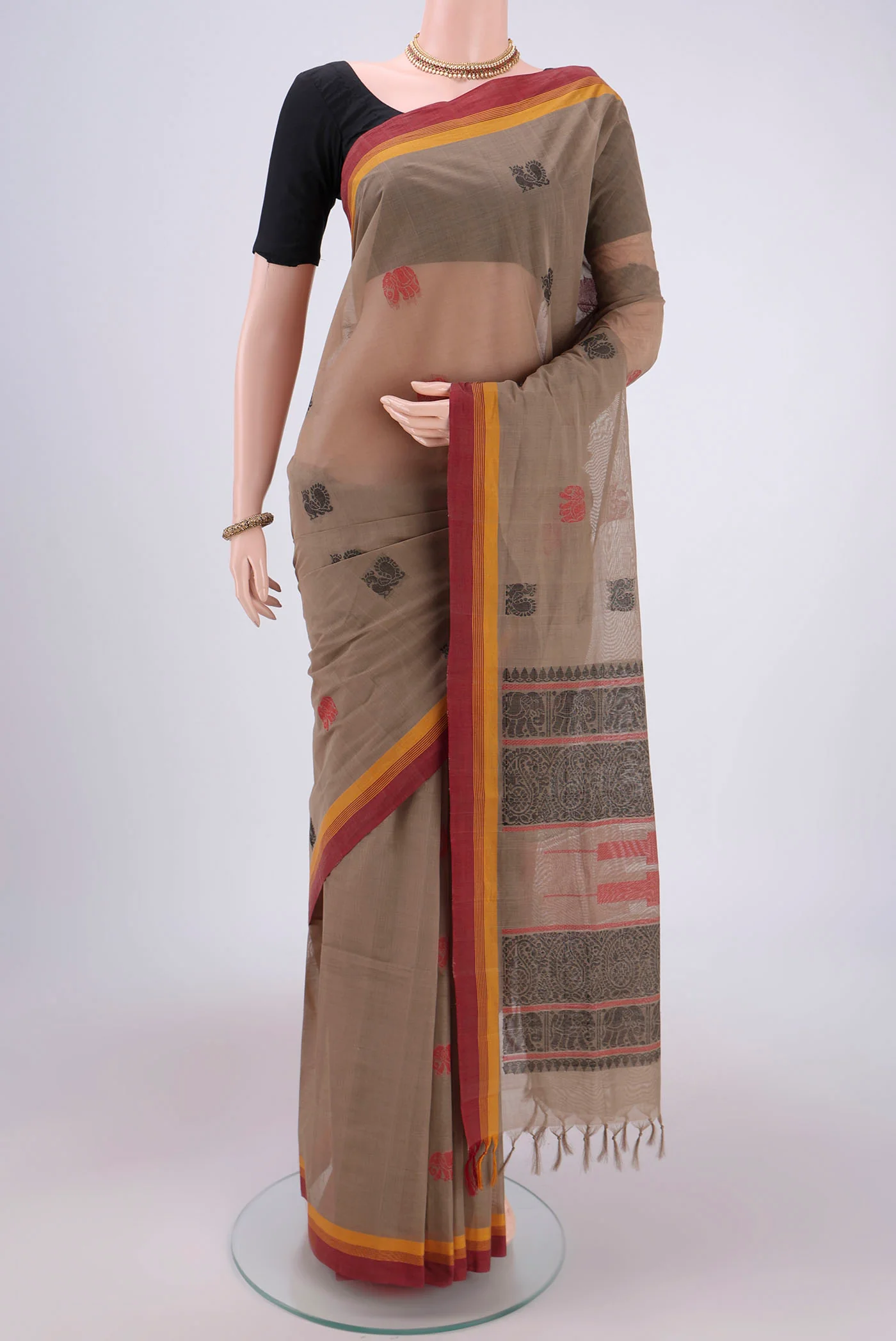 Dark Beige Coimbatore Cotton Saree