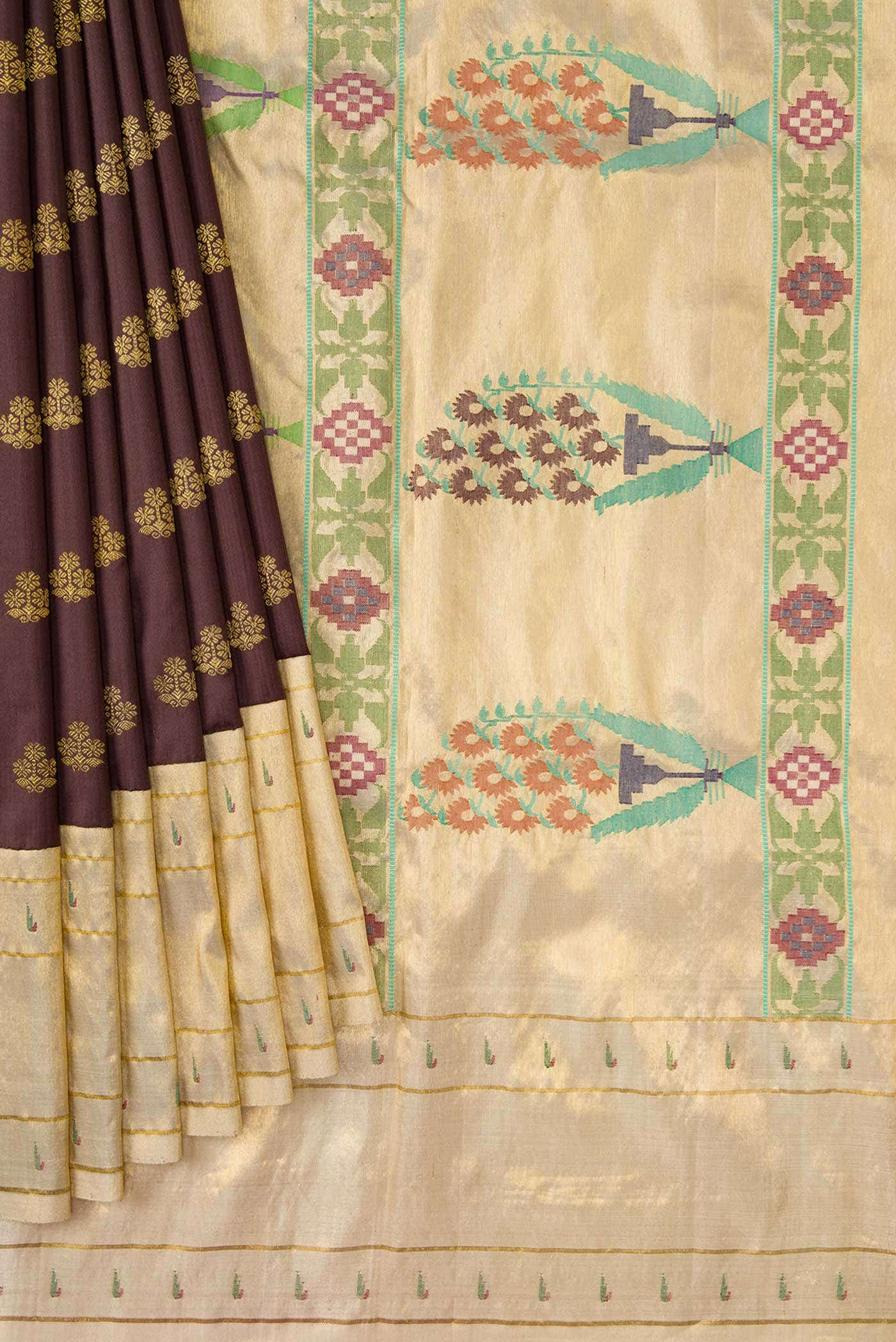 Coffee Brown Paithani Silk Saree - Image 4