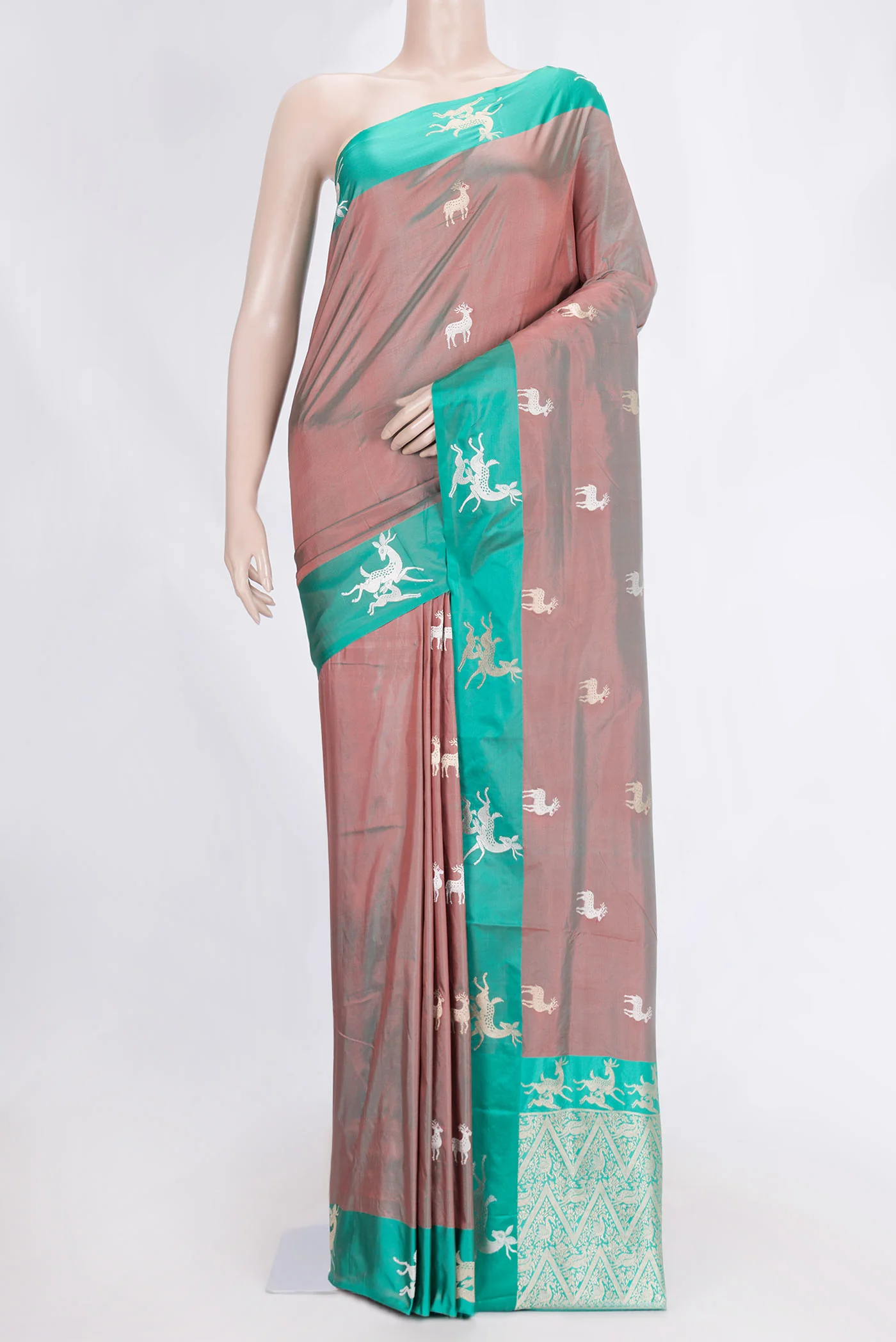 Brown with Green Color Banarasi Katan Silk Saree