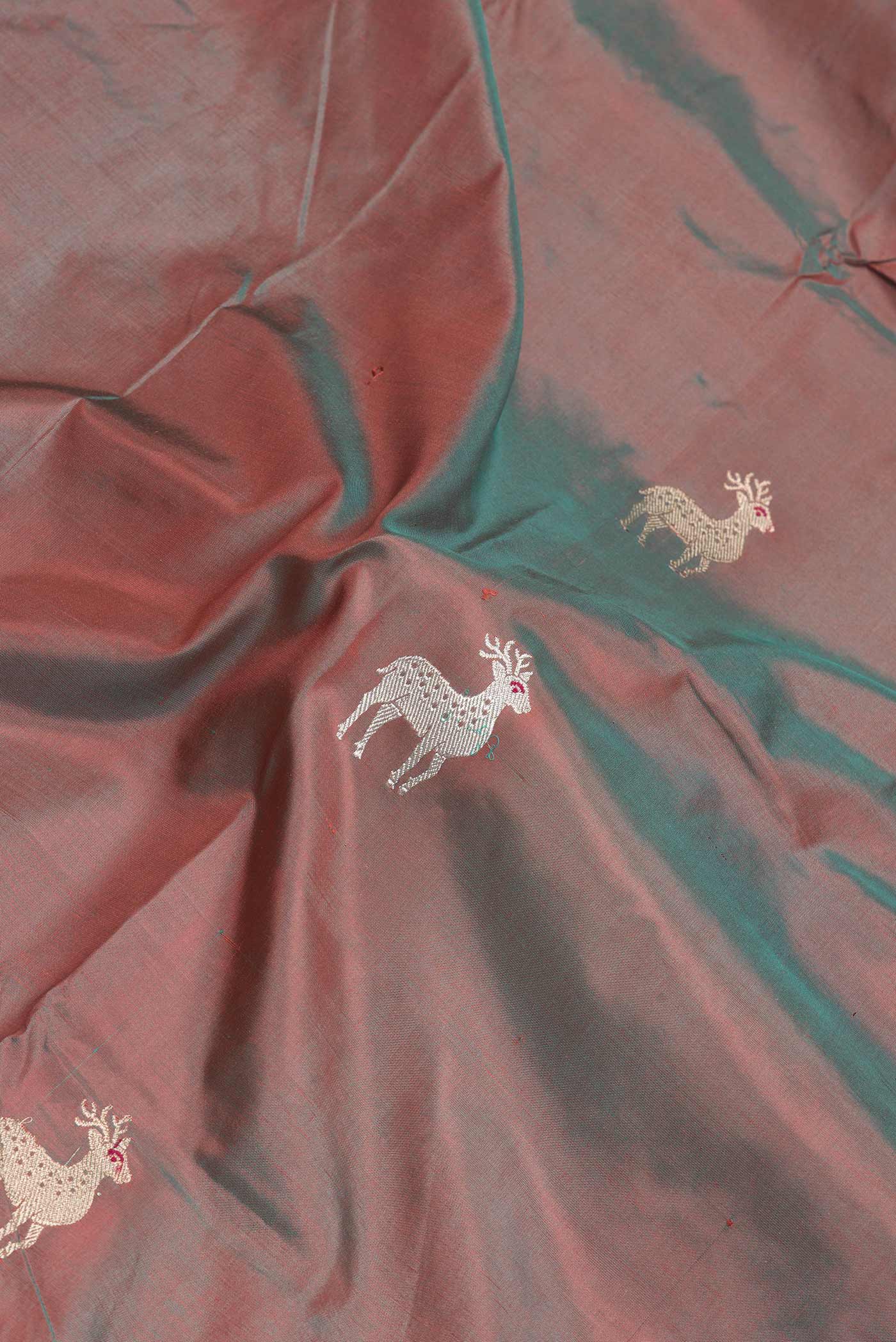 Brown with Green Color Banarasi Katan Silk Saree - Image 2