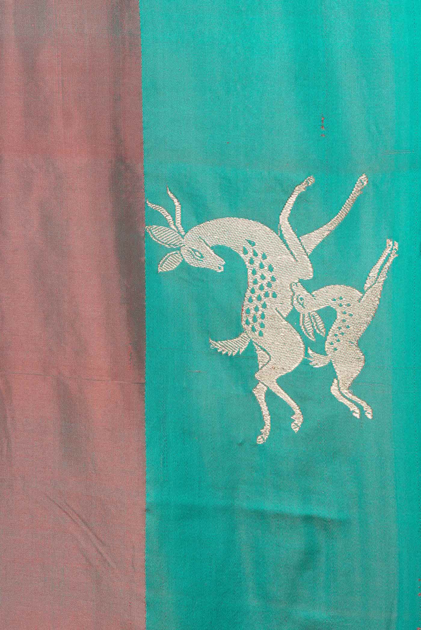 Brown with Green Color Banarasi Katan Silk Saree - Image 3