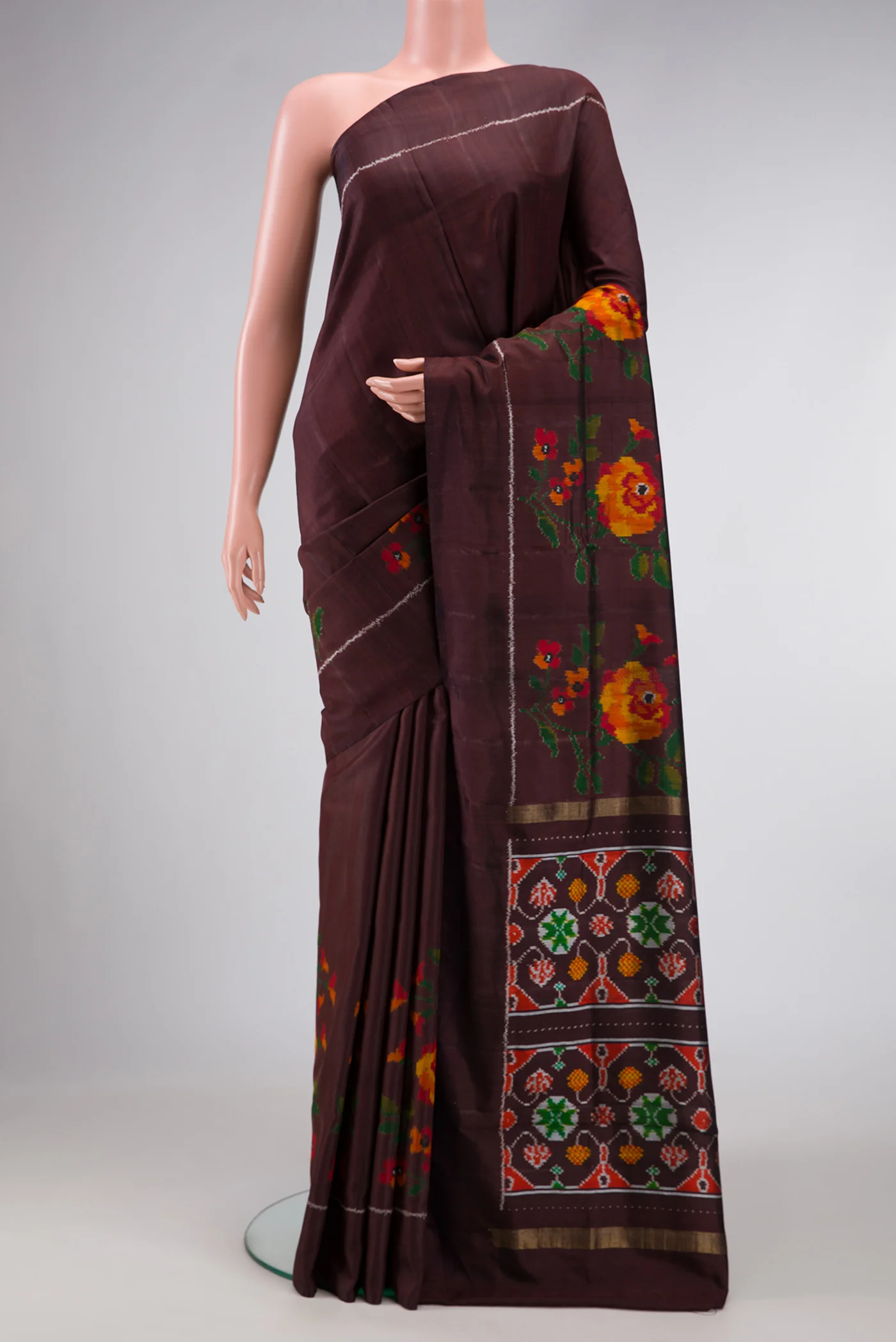Coffee Brown Double Ikat Saree