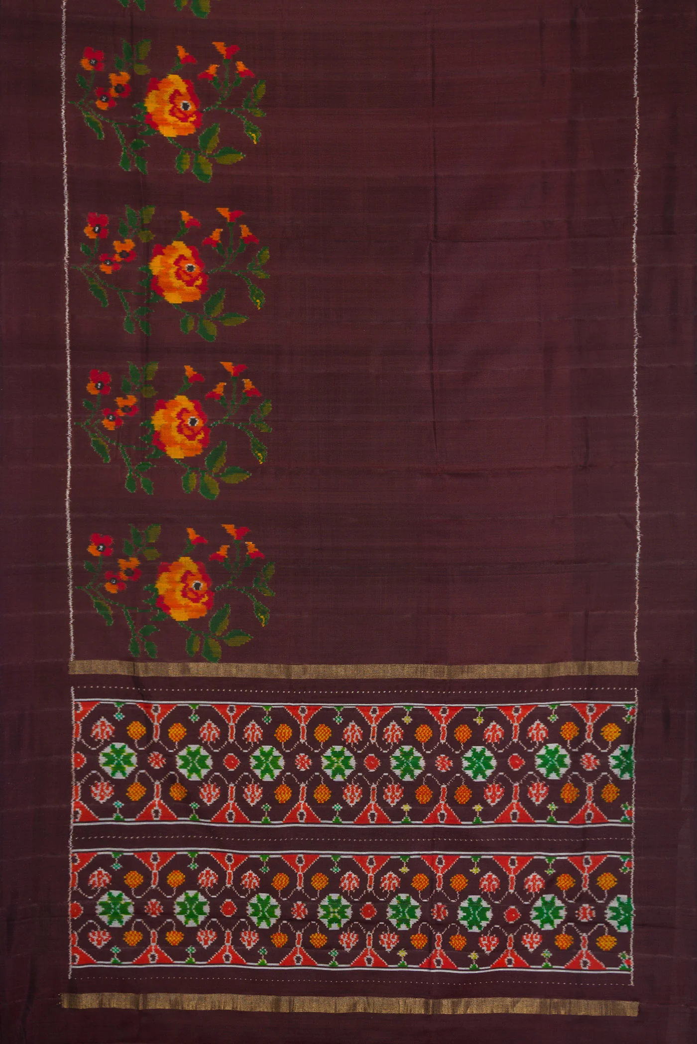 Coffee Brown Double Ikat Saree - Image 6