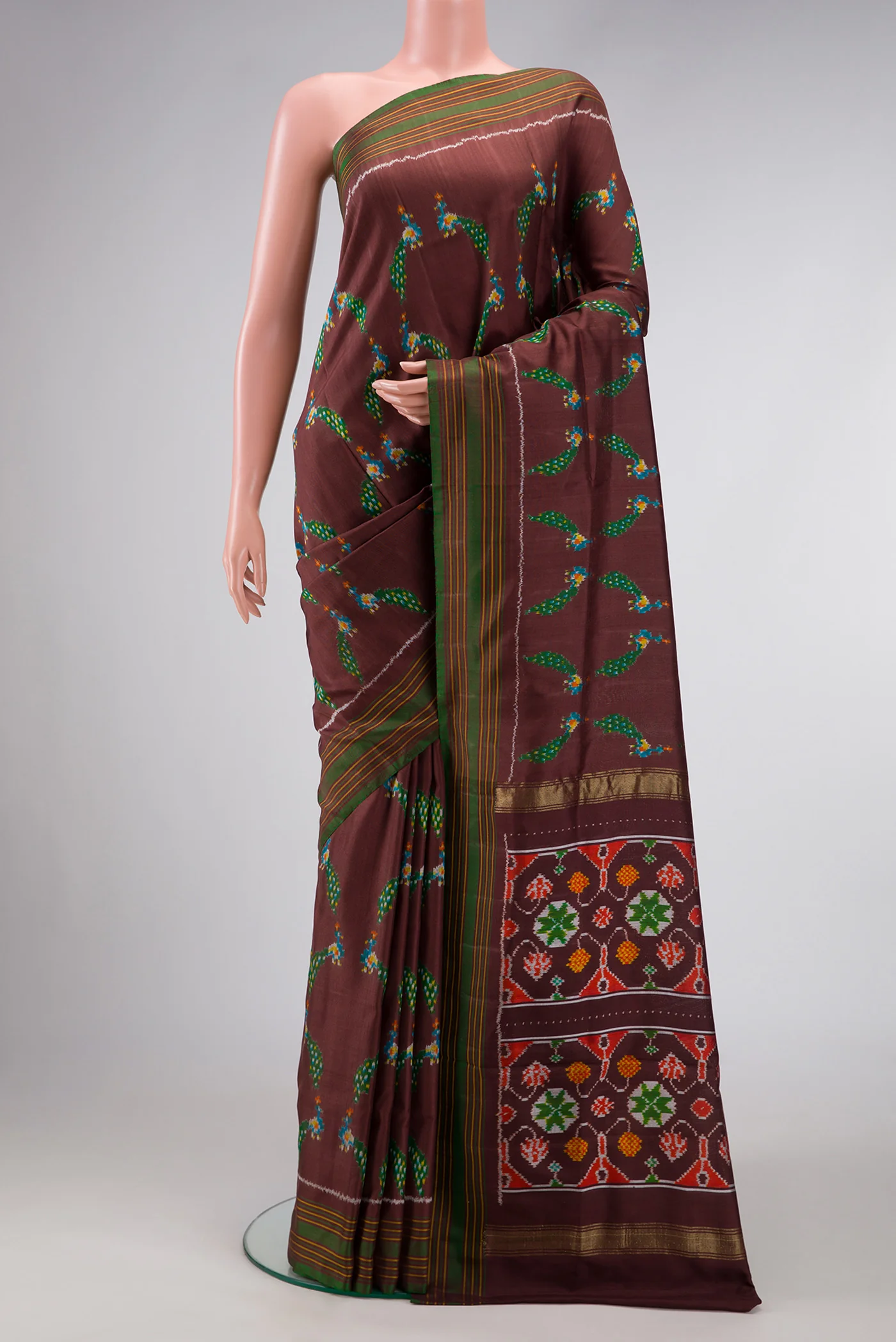 Brown Double Ikat Saree