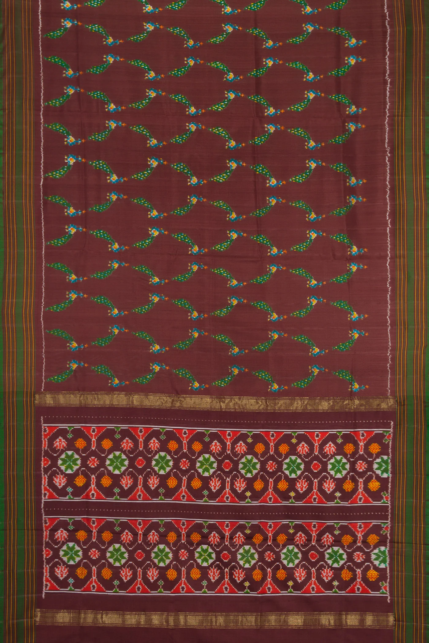 Brown Double Ikat Saree - Image 6
