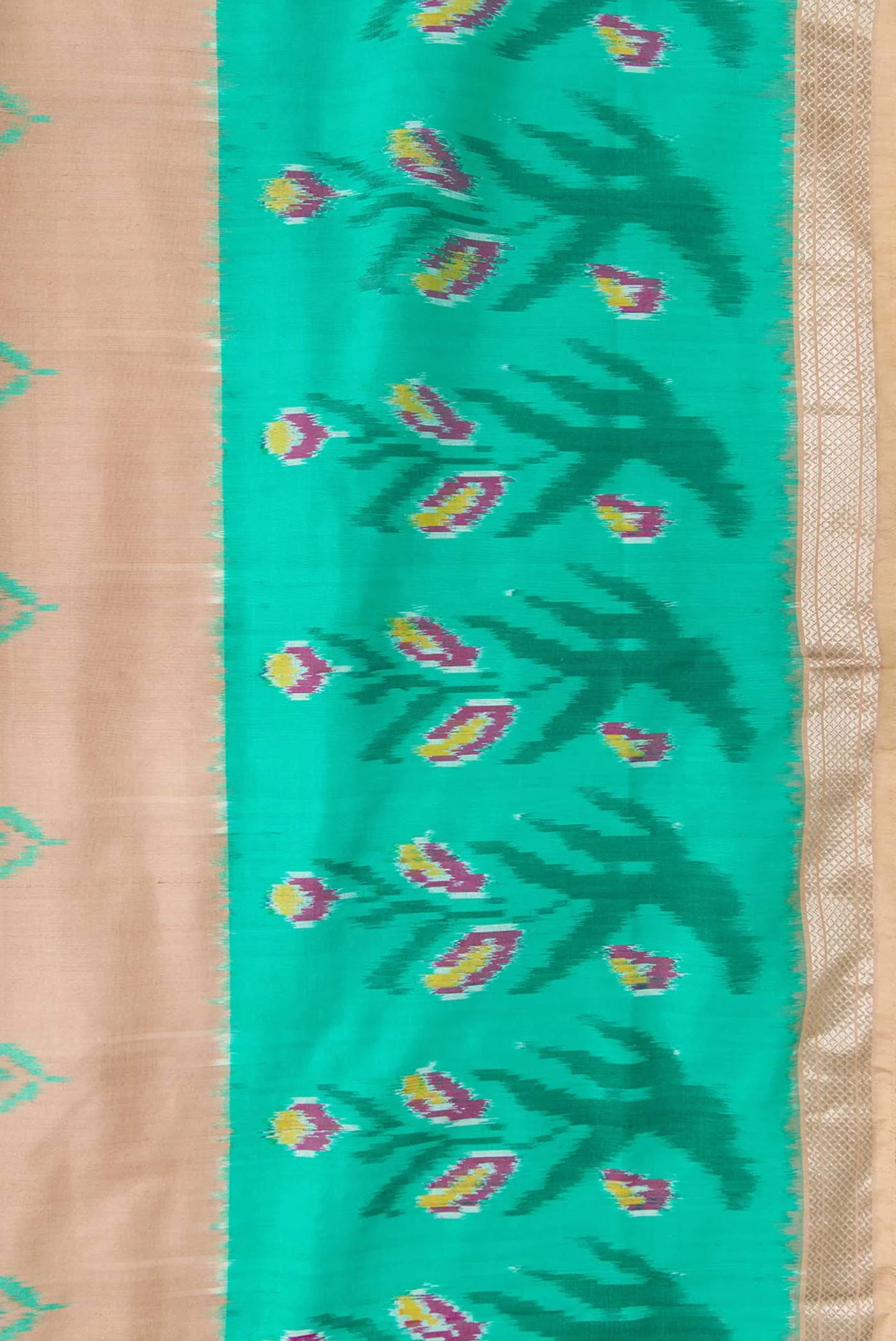 Beige Double Ikat Saree - Image 3