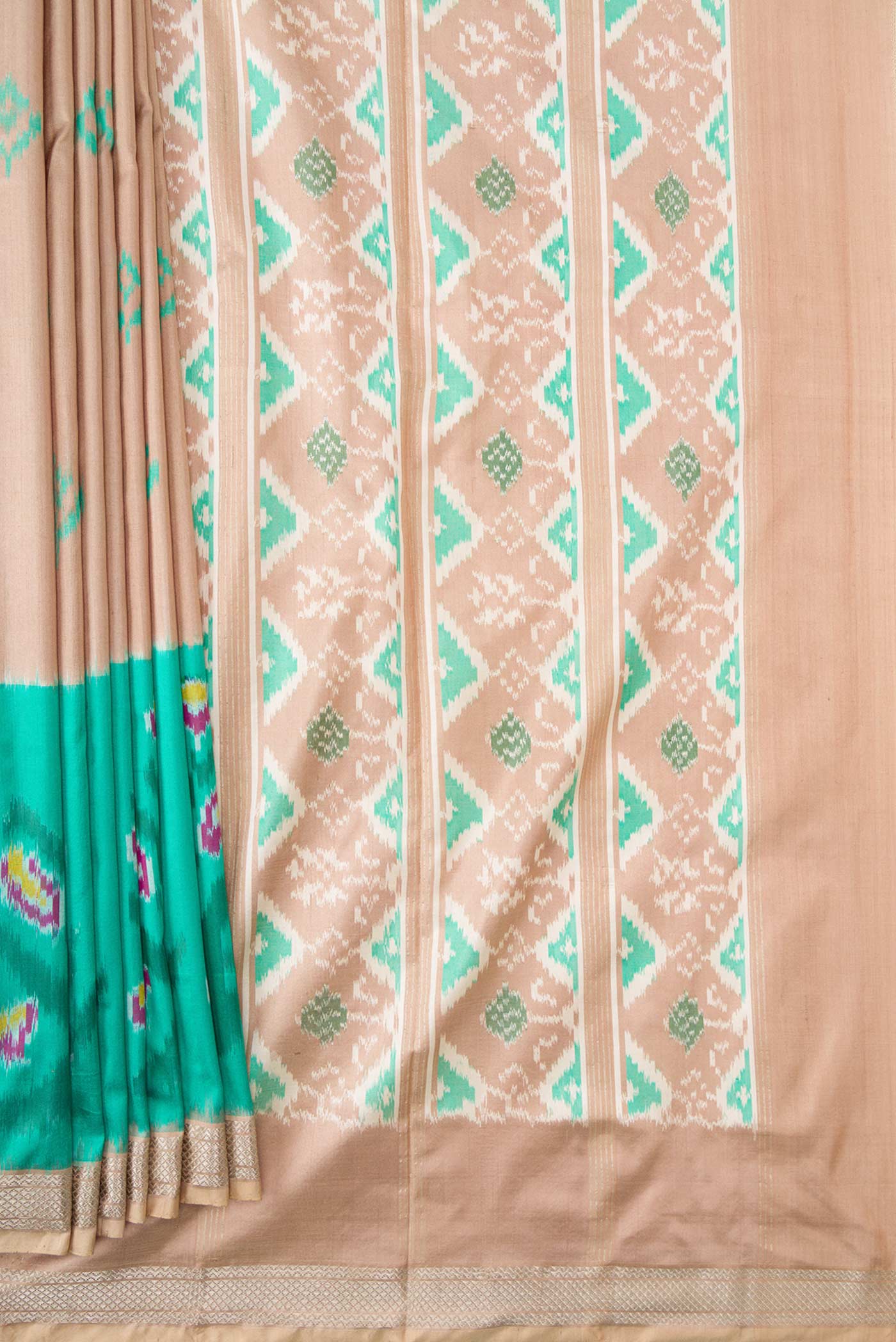Beige Double Ikat Saree - Image 4